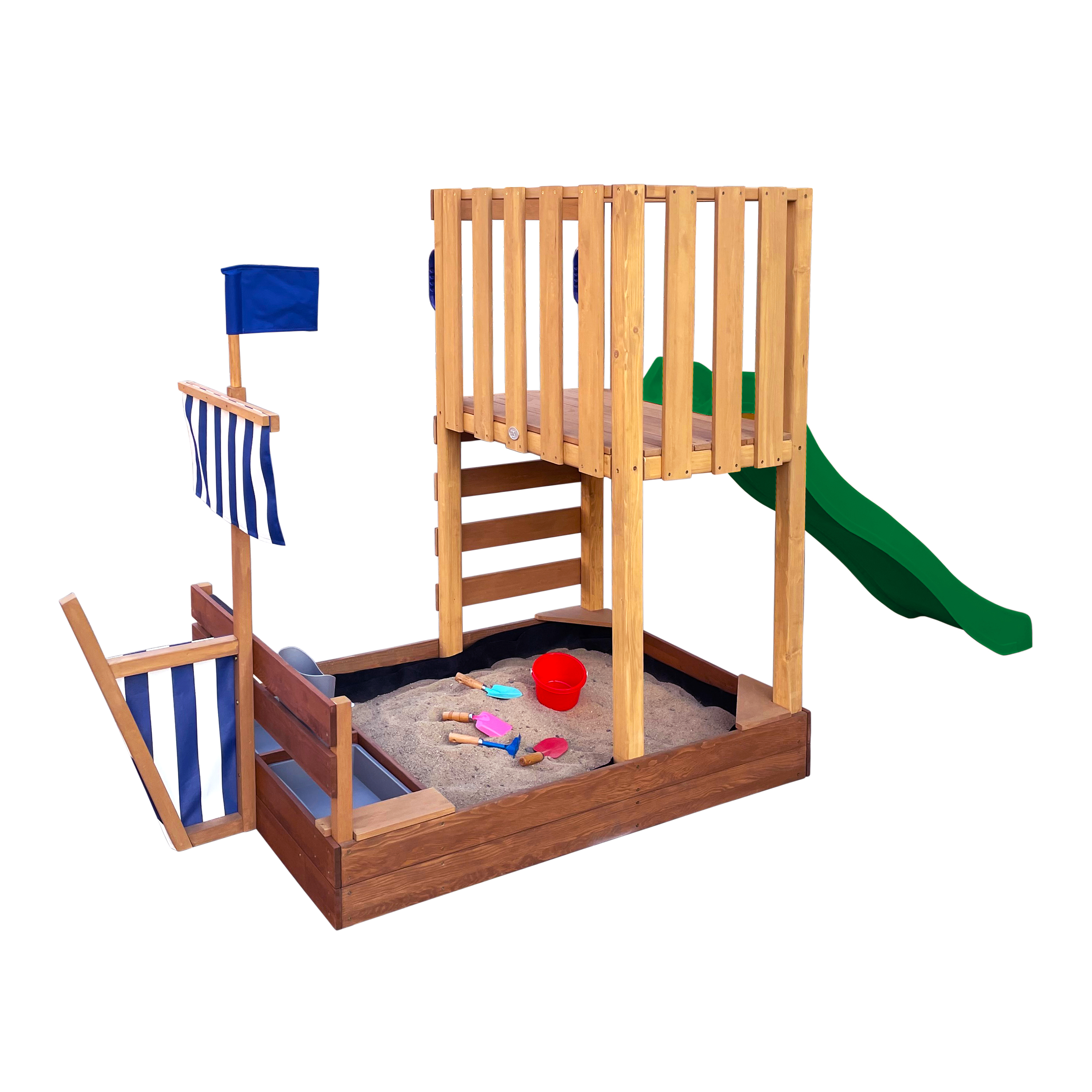 AXI Vicky Climbing Frame with Sandbox, Play Kitchen & Chalkboard – Green Slide
