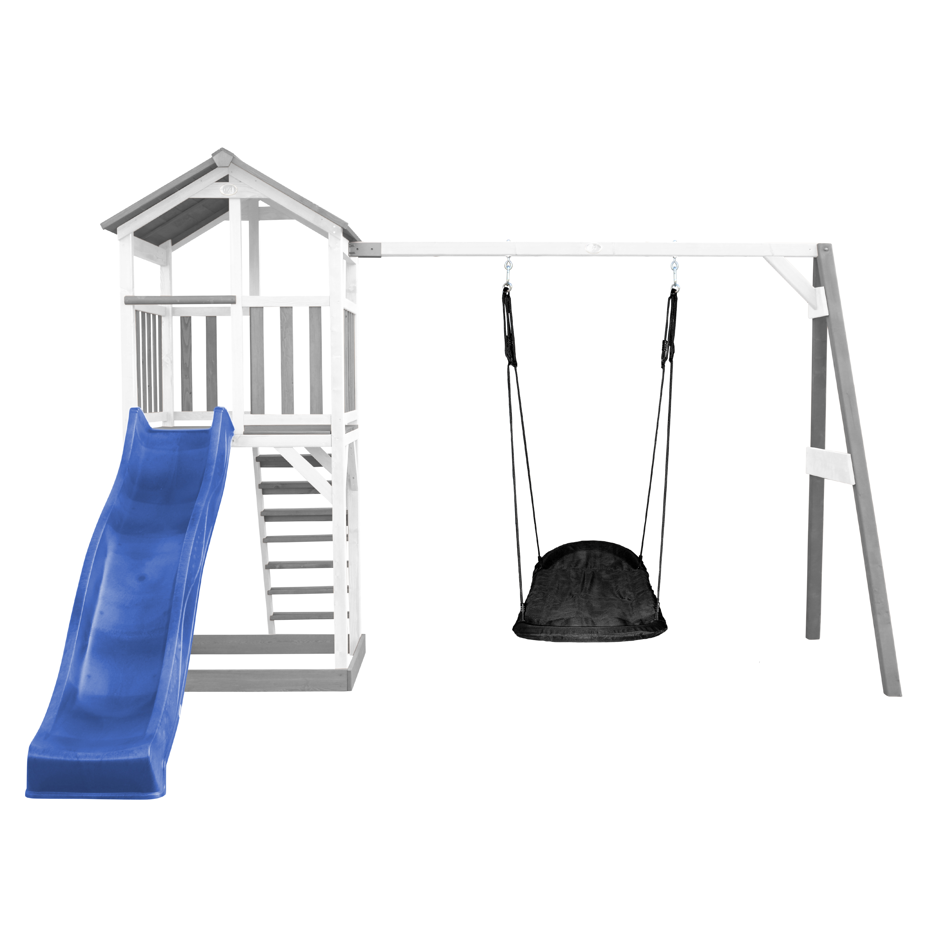 AXI Beach Tower with Roxy Nest Swing Set Grey/White - Blue Slide