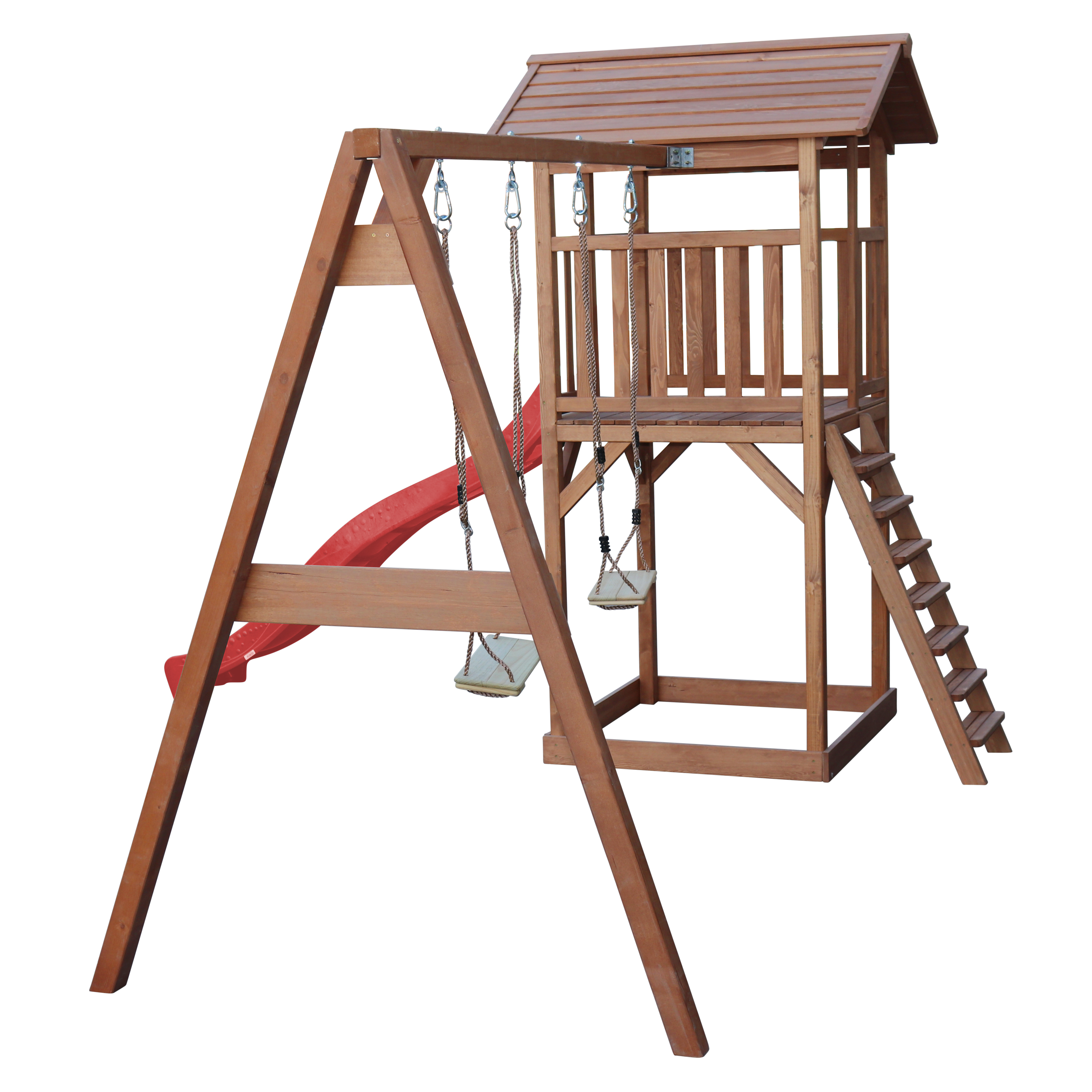 AXI Beach Tower with Double Swing Set Brown - Red Slide