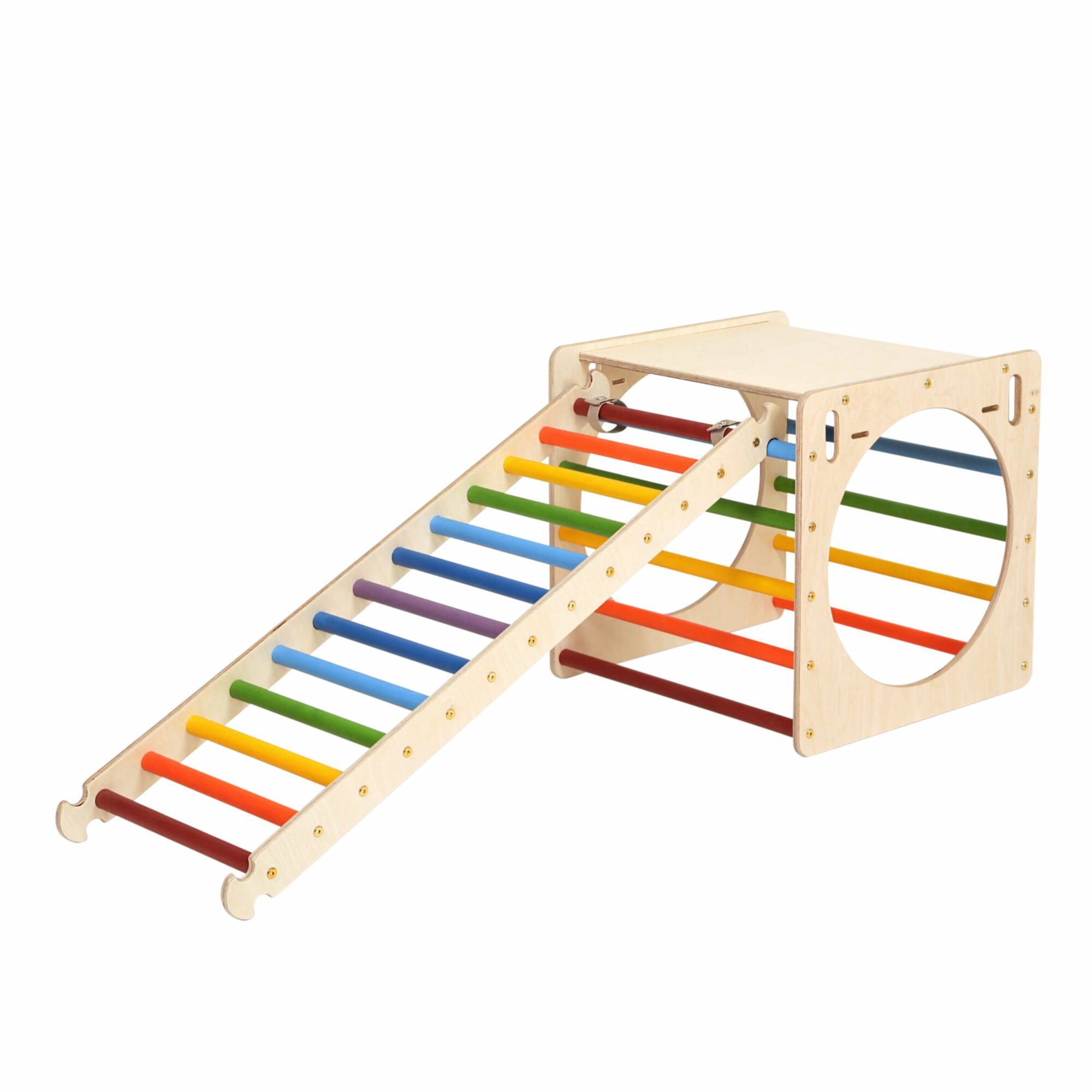 KateHaa Wooden Activity Cube with Ladder and Climbing Wall - Rainbow