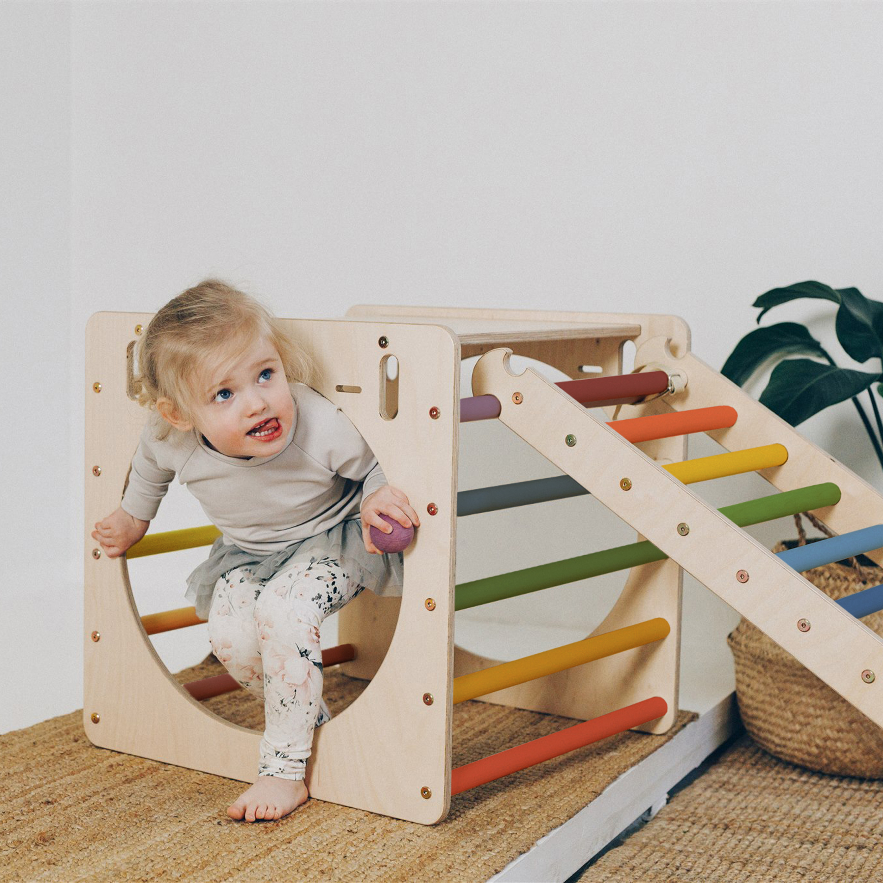 KateHaa Wooden Activity Cube with Ladder - Rainbow