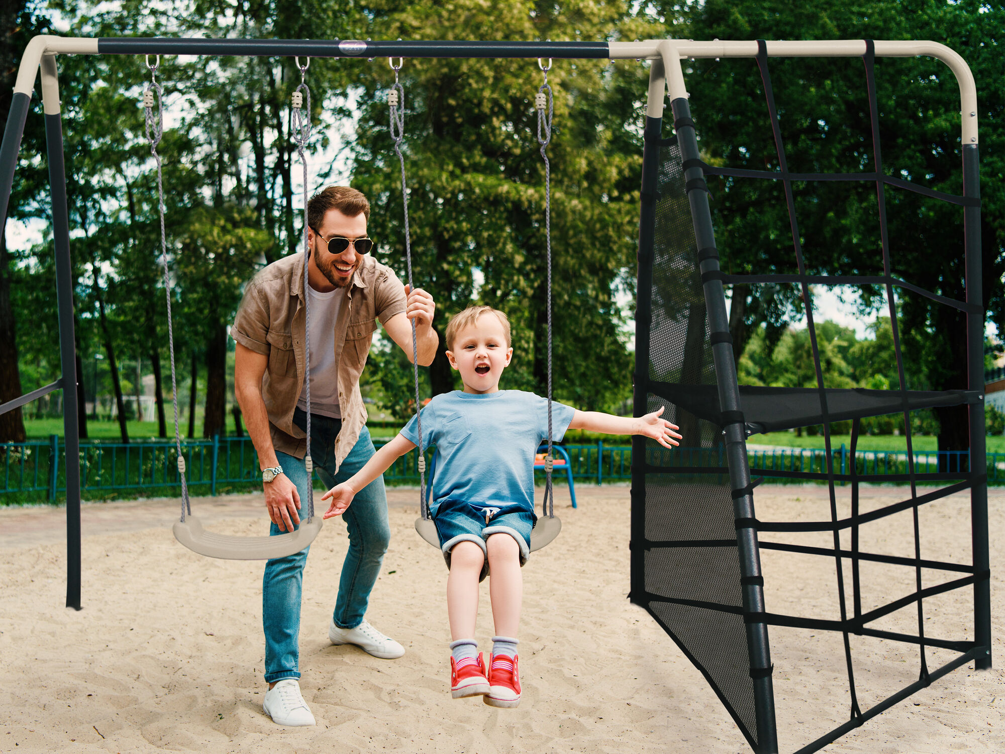 AXI Metal Climbing Frame with Double Swing Set - Anthracite/Cream