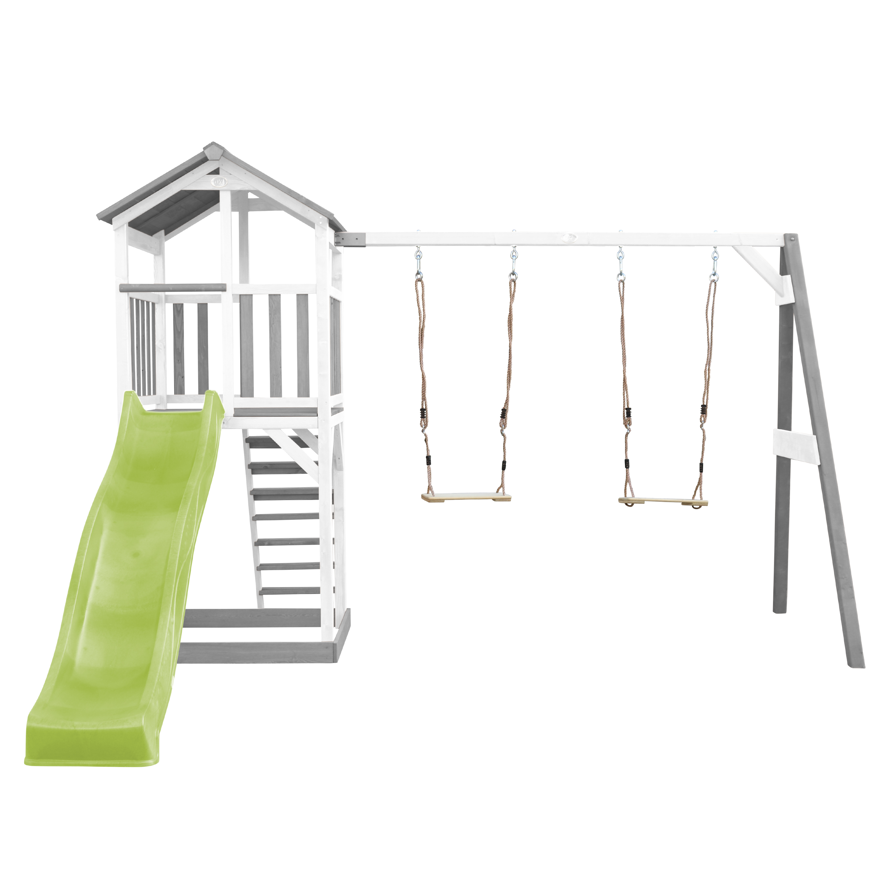 AXI Beach Tower with Double Swing Set GreyWhite - Lime Green Slide