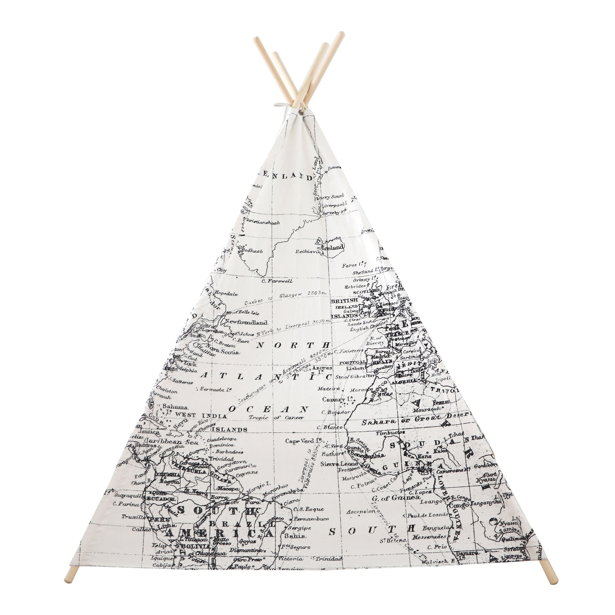 Sunny World Map Teepee Tent - Black/White