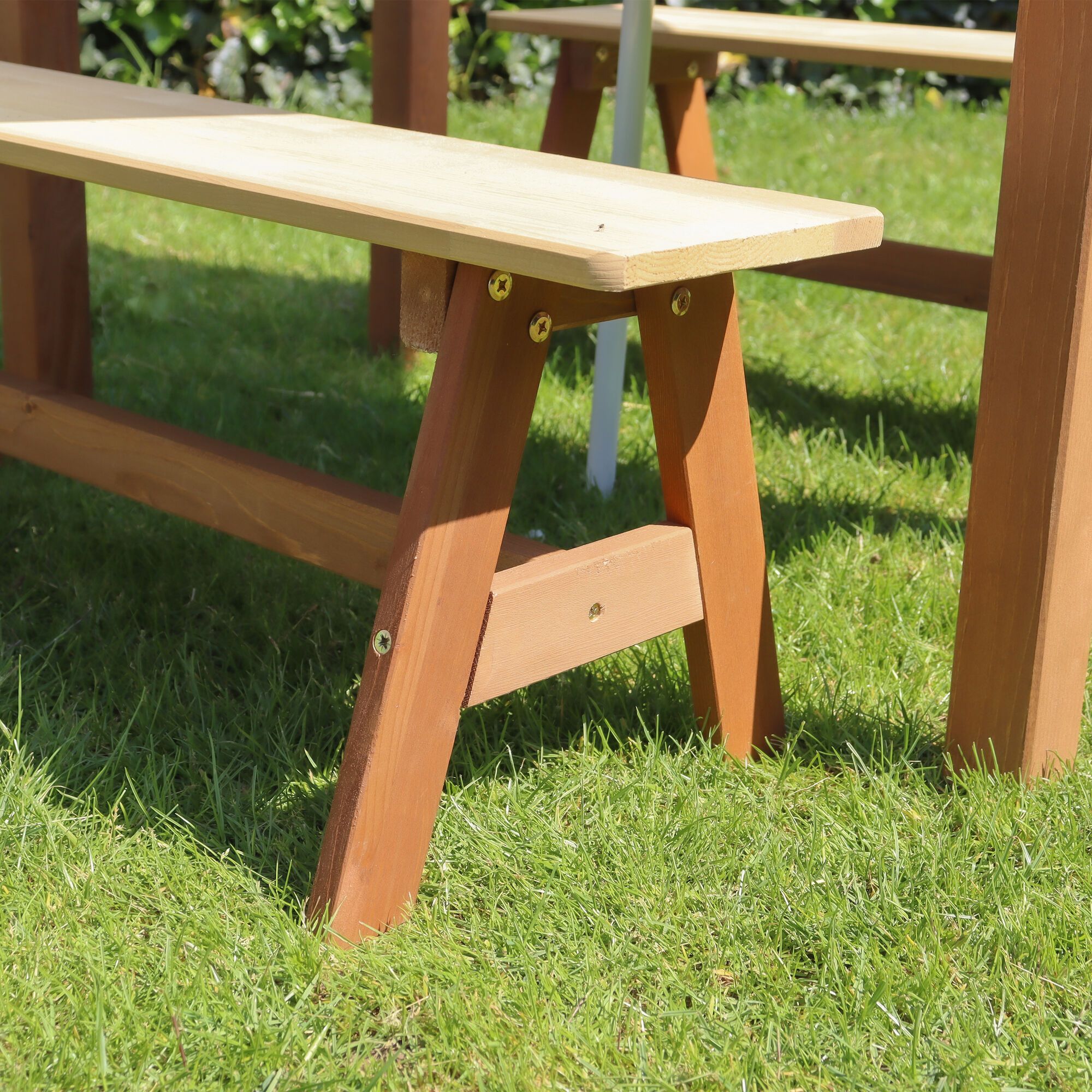 AXI Dennis Sand & Water Picnic Table with Play Kitchen Sink and Benches Brown - Umbrella Blue/White