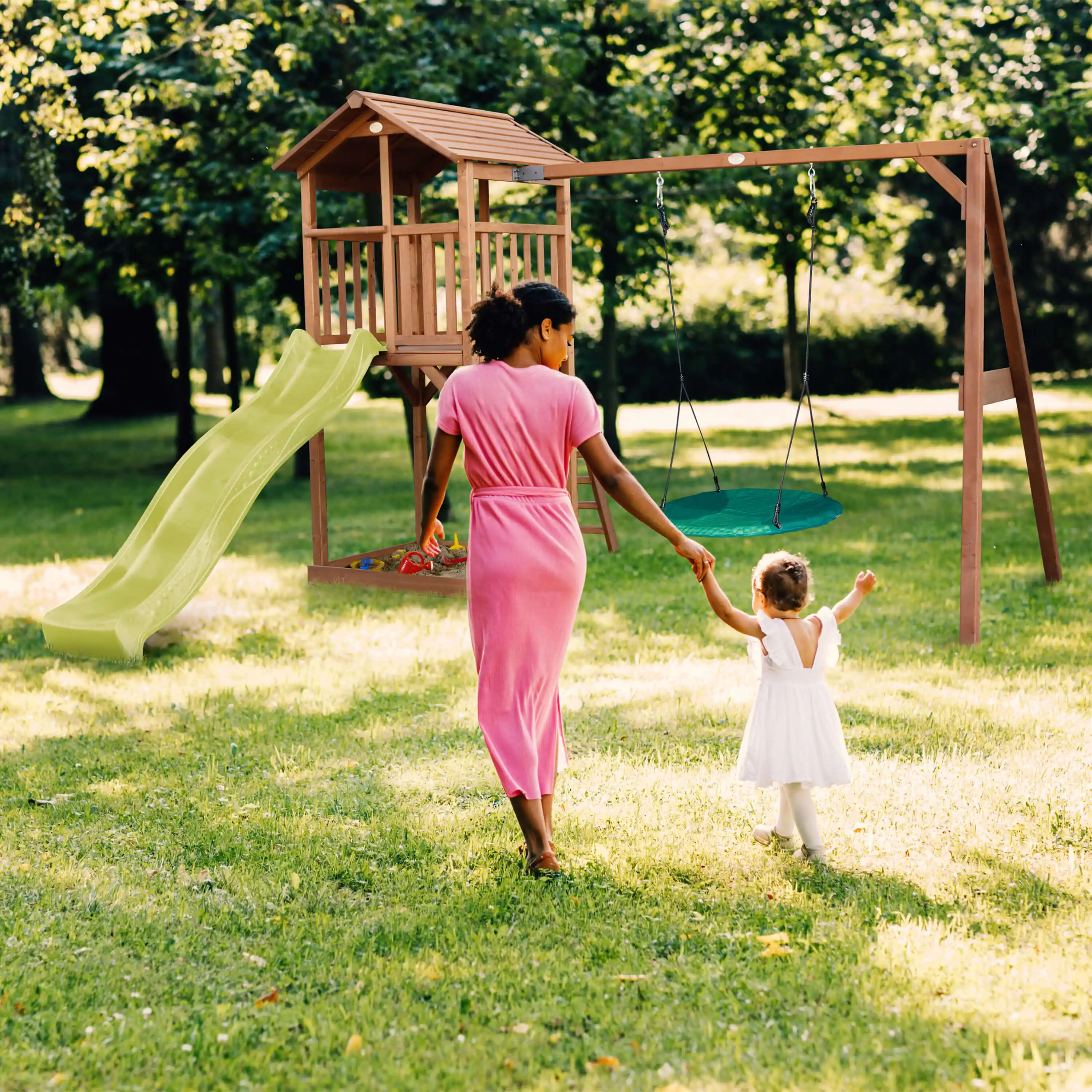 AXI Beach Tower with Summer Nest Swing Set Brown - Lime Green Slide