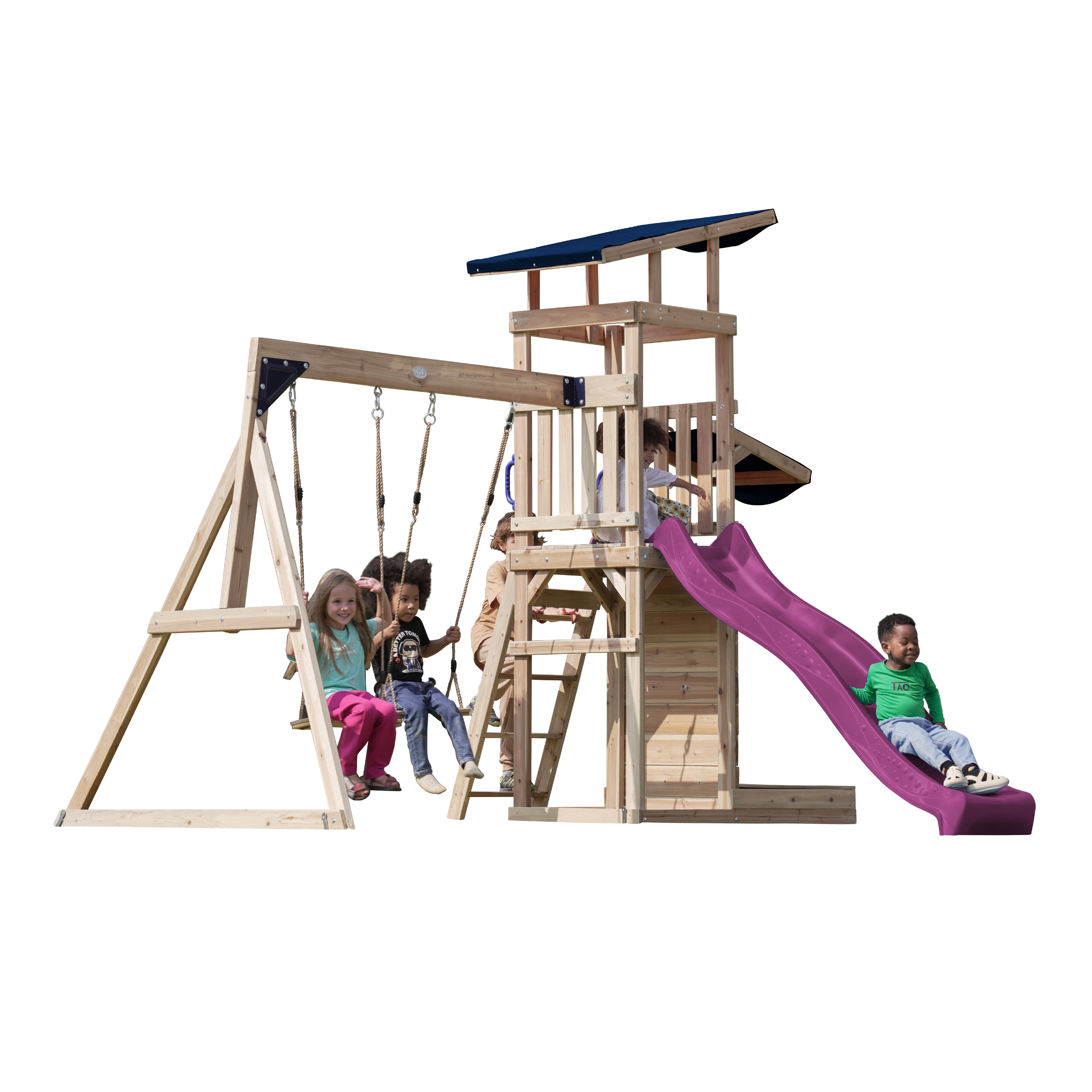 AXI Malik Climbing Frame with Double Swing Set - Purple Slide