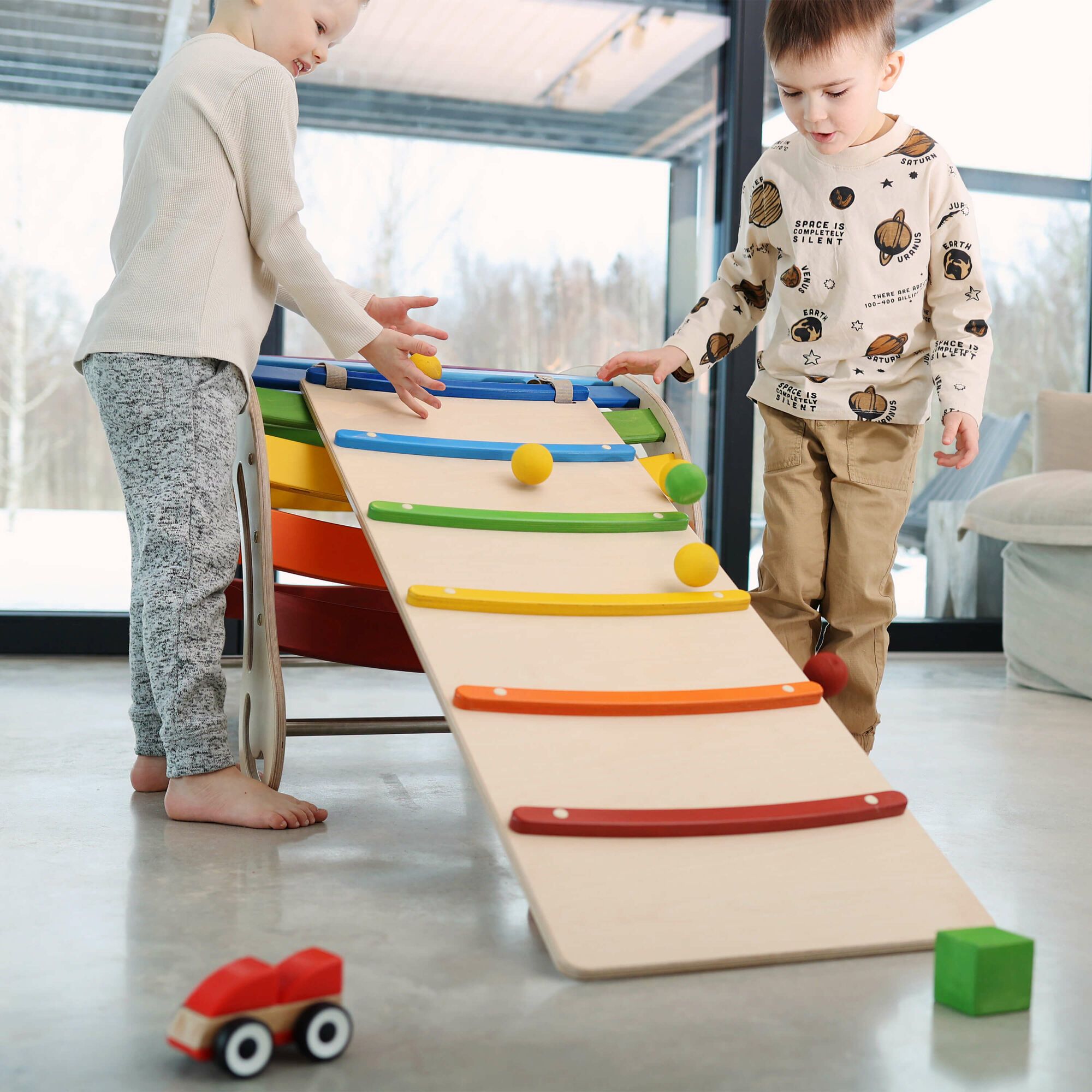 Wooden XXL Climbing Wall with Slide Rainbow