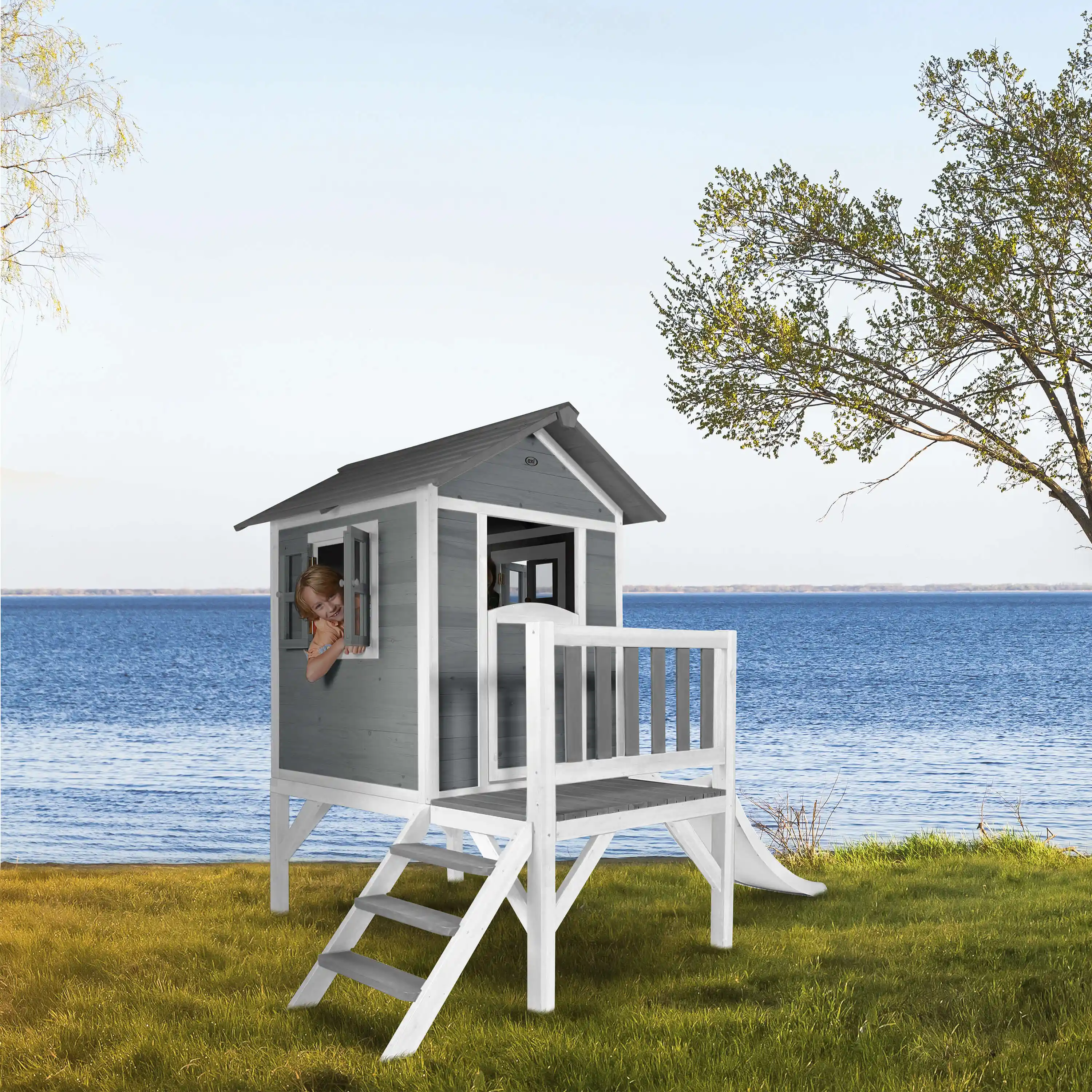 AXI Lodge XL Playhouse Cool Grey - White Slide