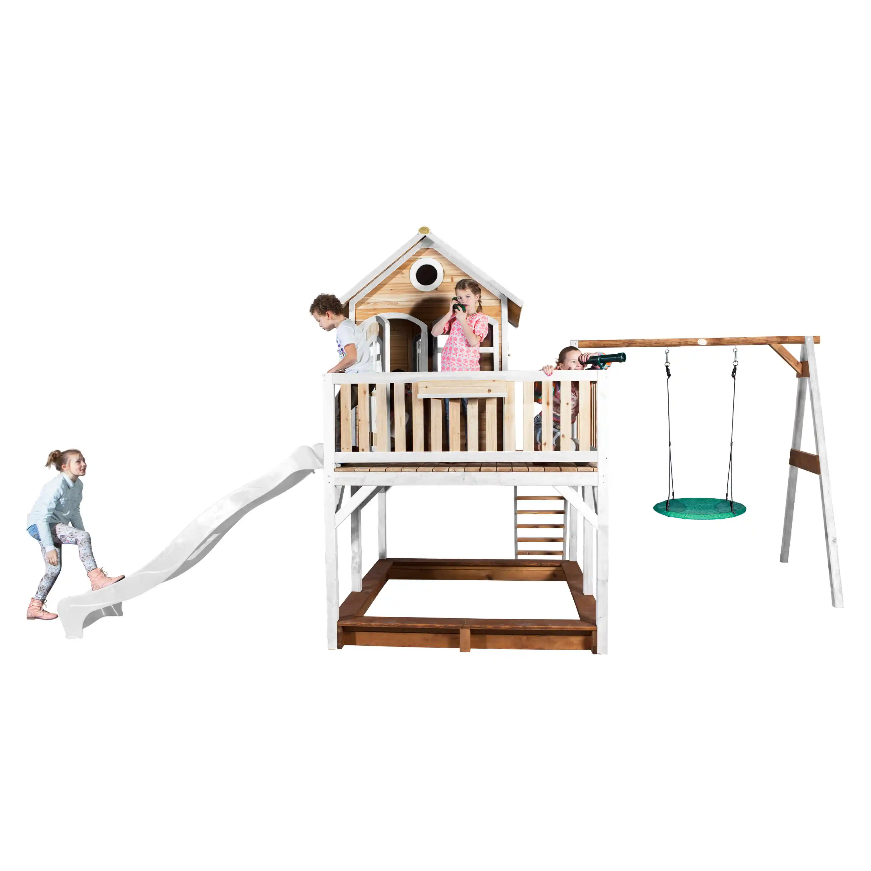 AXI Liam Playhouse with Summer Nest Swing Set Brown/White - White Slide