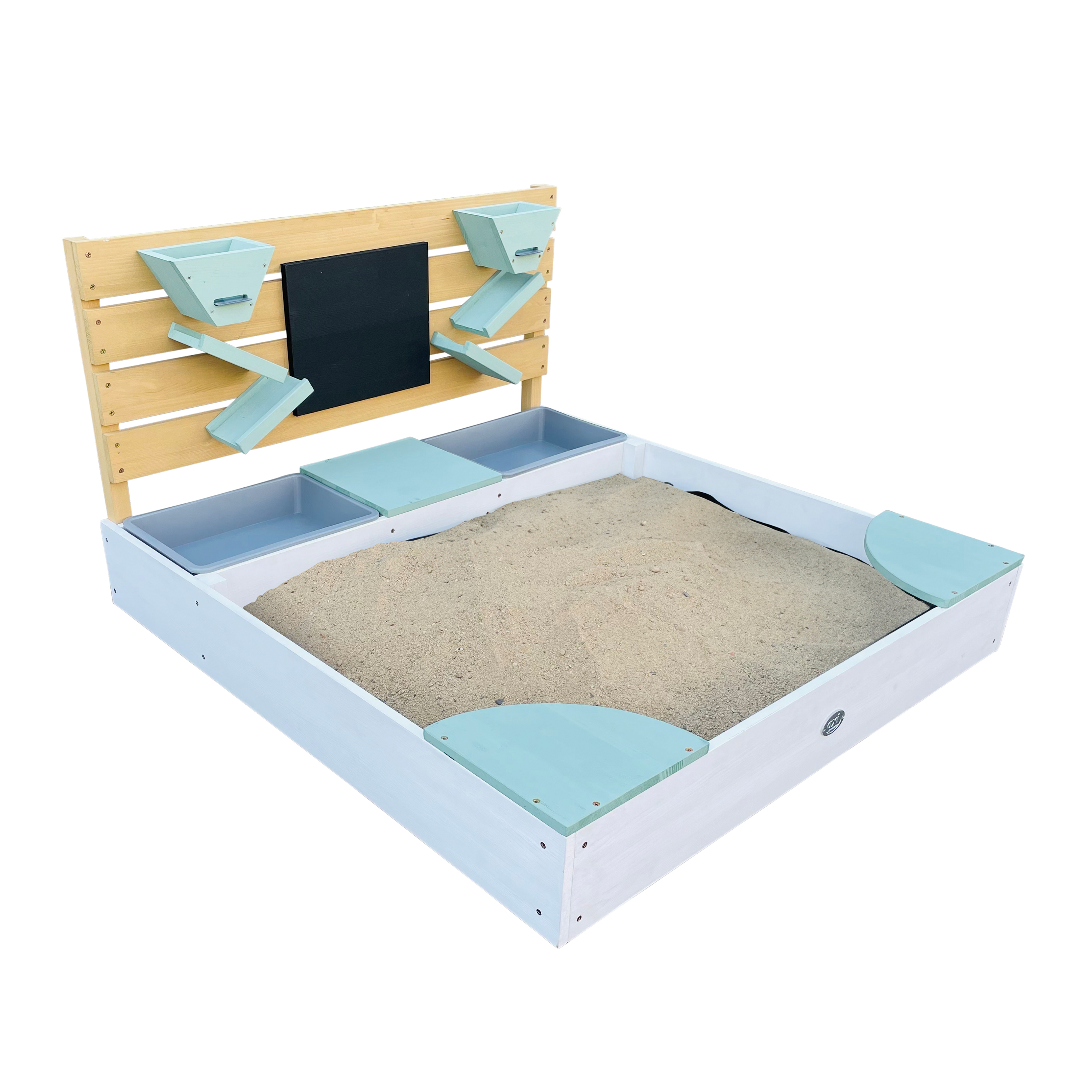 AXI Cato sandbox with sand & water trays and Play wall White/green