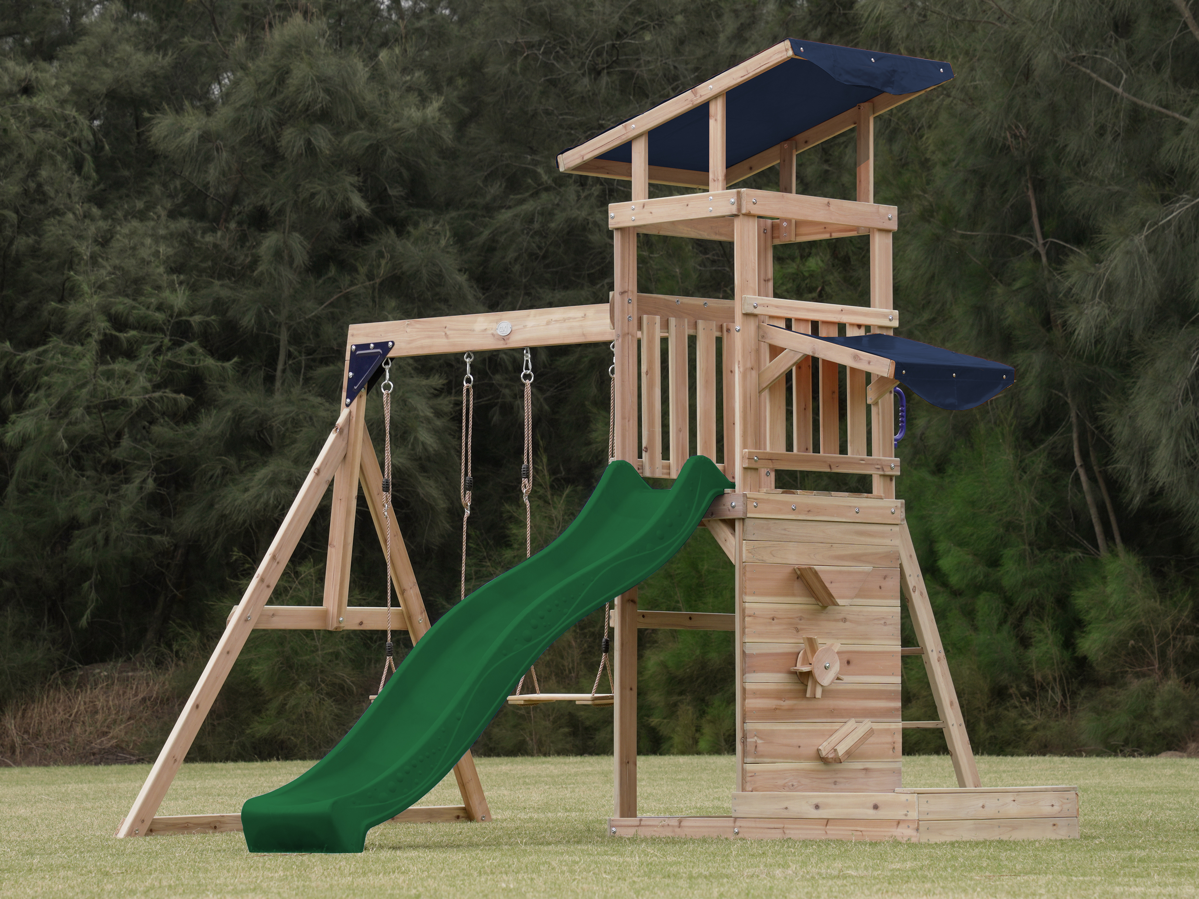 AXI Malik Climbing Frame with Double Swing Set - Green Slide