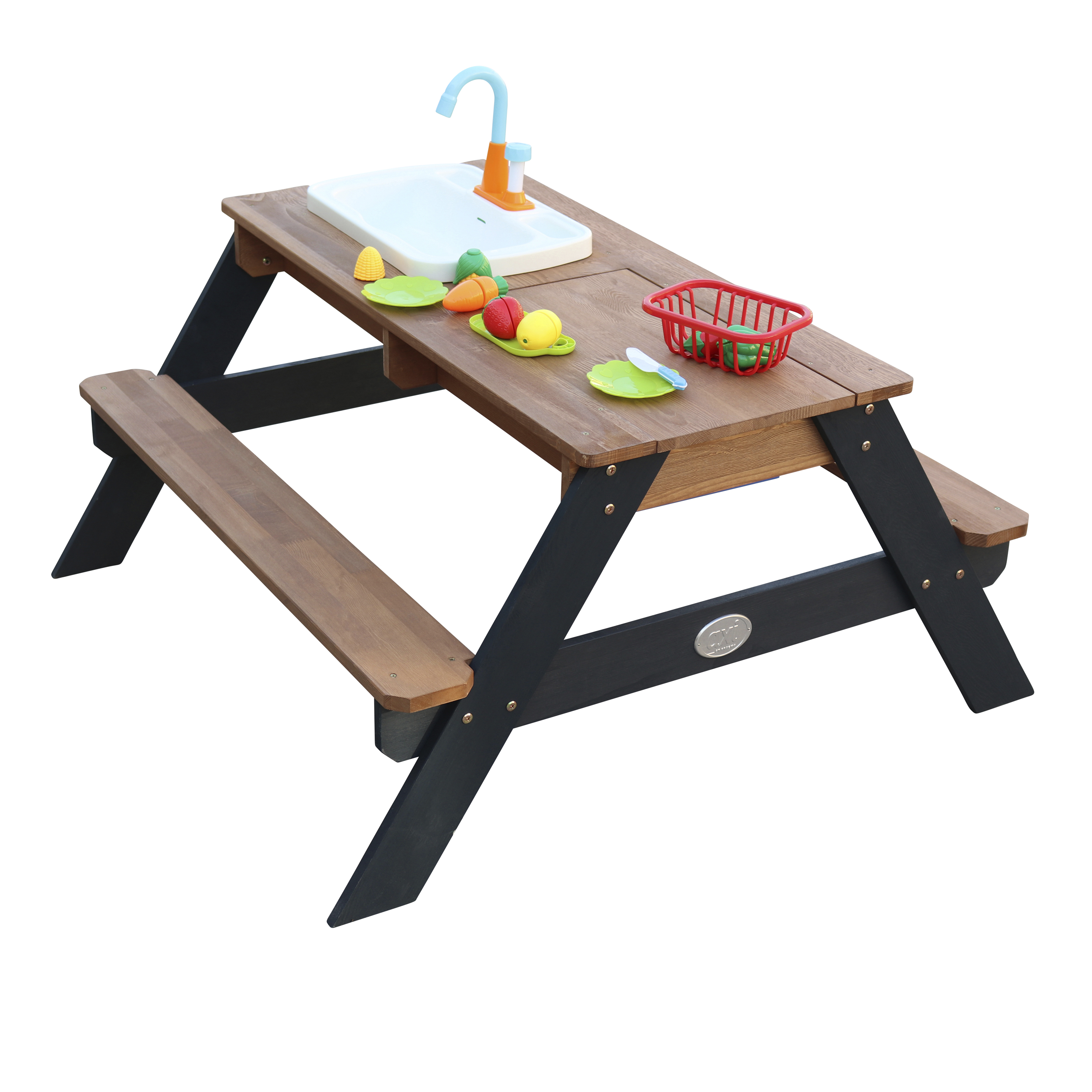 AXI Emily Sand & Water Picnic Table with Play Kitchen Sink Anthracite/Brown