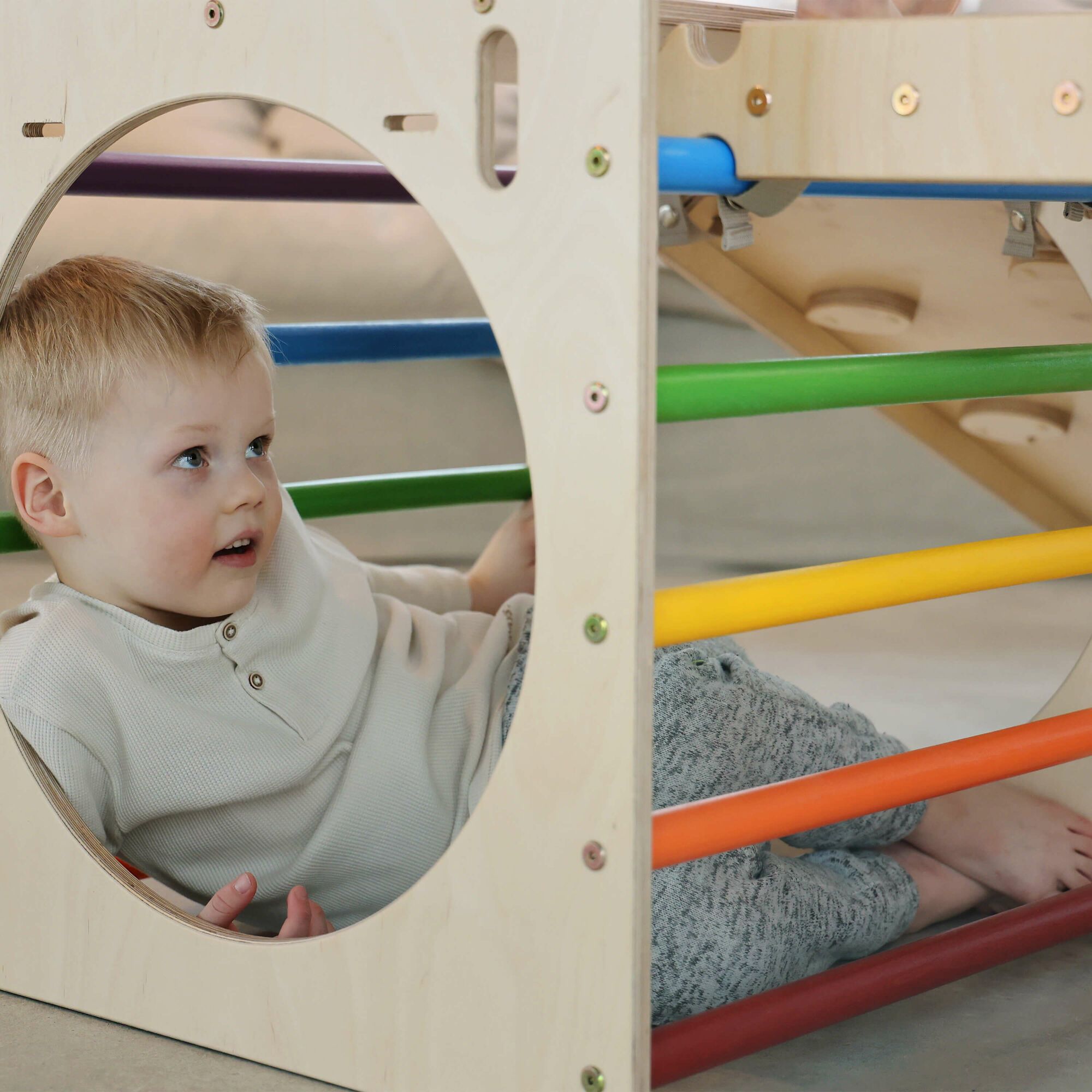 KateHaa Wooden Activity Cube with Ladder - Rainbow