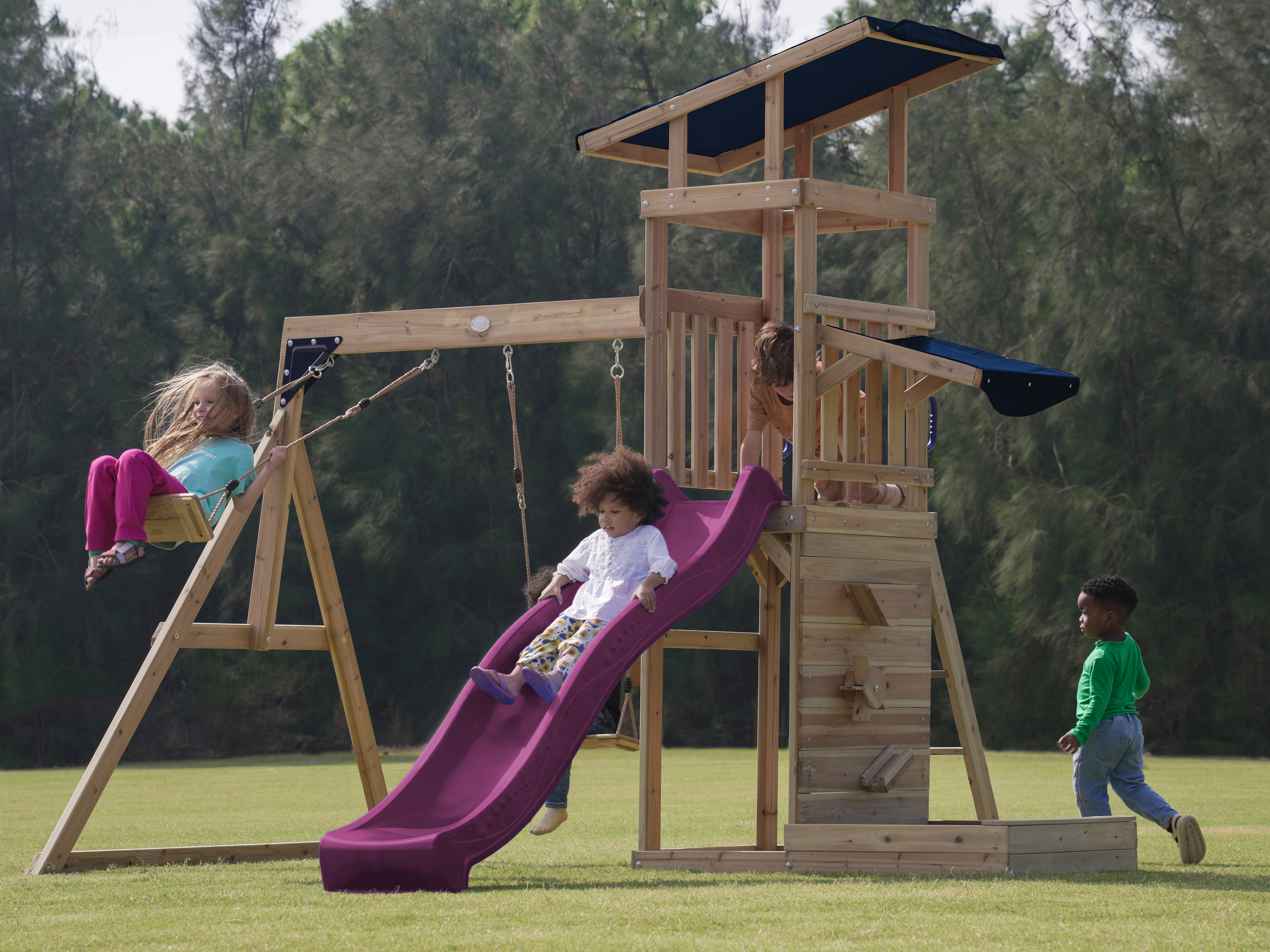 AXI Malik Climbing Frame with Double Swing Set - Purple Slide