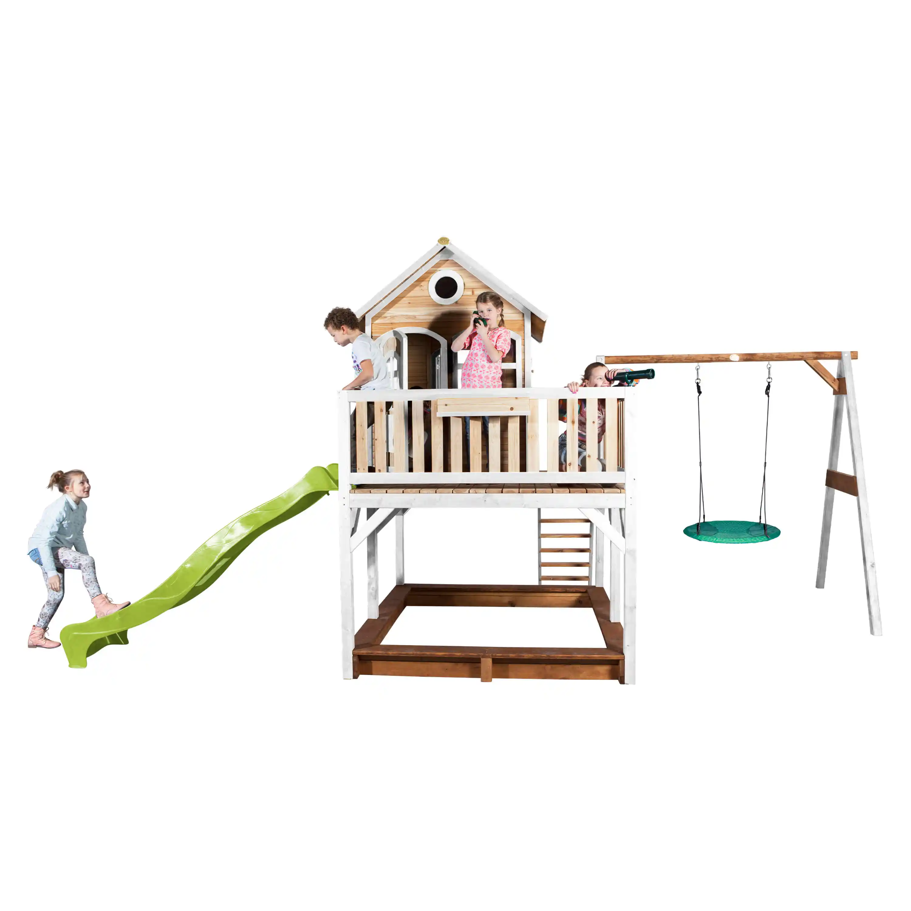 AXI Liam Playhouse with Summer Nest Swing Set Brown/White - Lime Green Slide