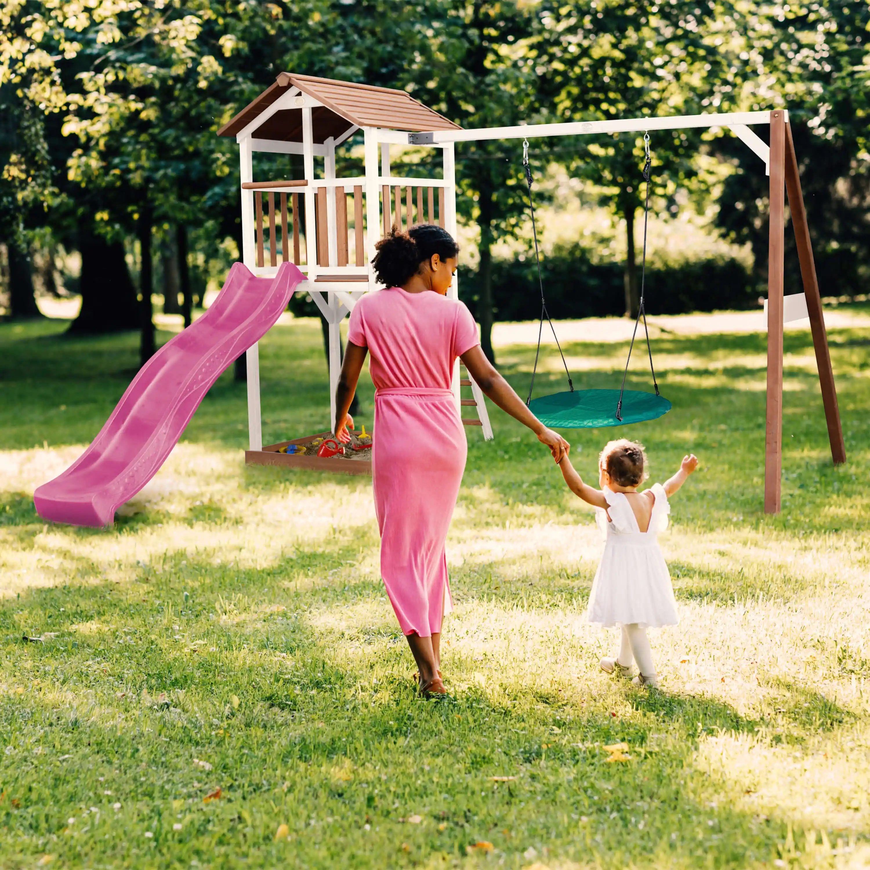 AXI Beach Tower with Summer Nest Swing Set Brown/White - Purple Slide