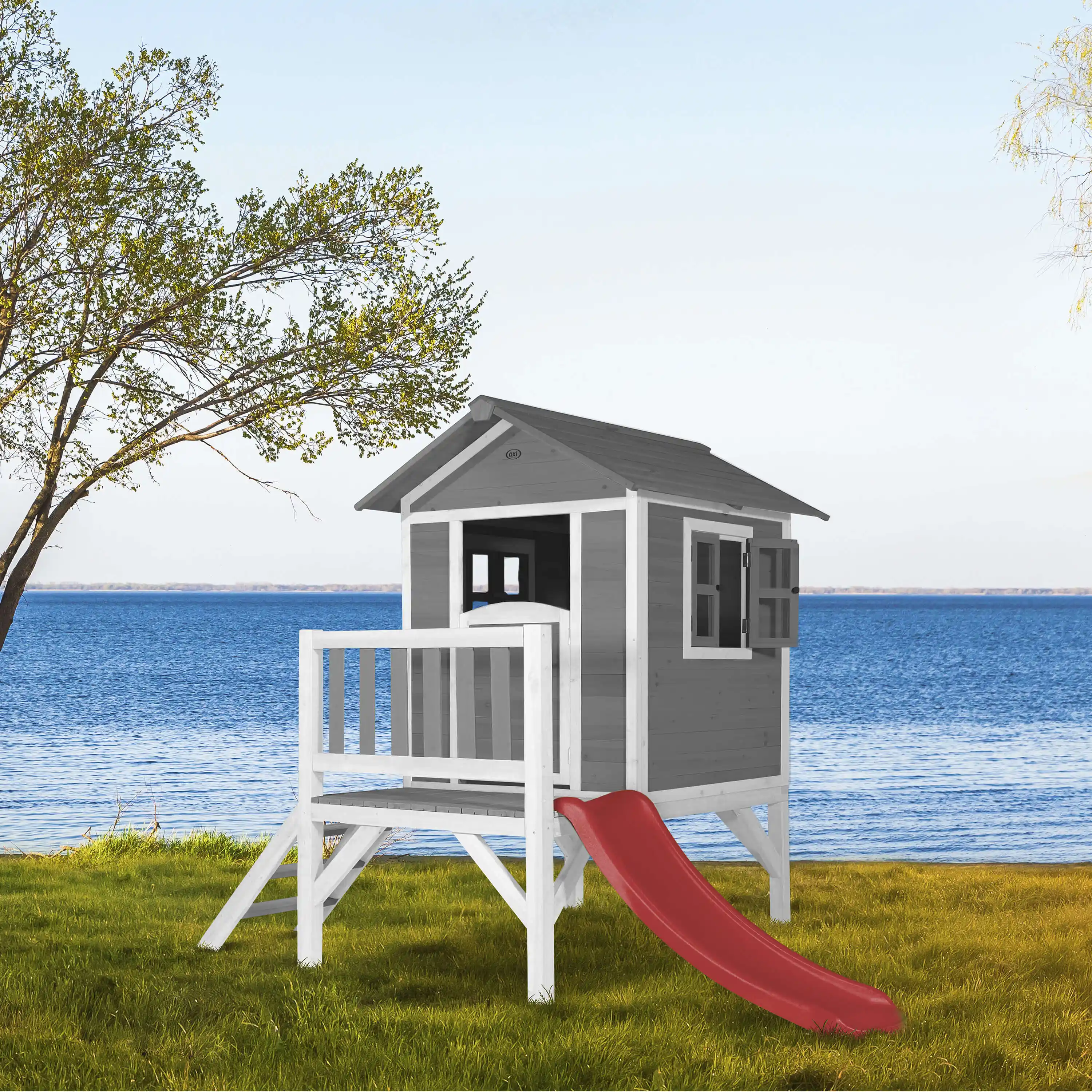 AXI Lodge XL Playhouse Cool Grey - Red Slide