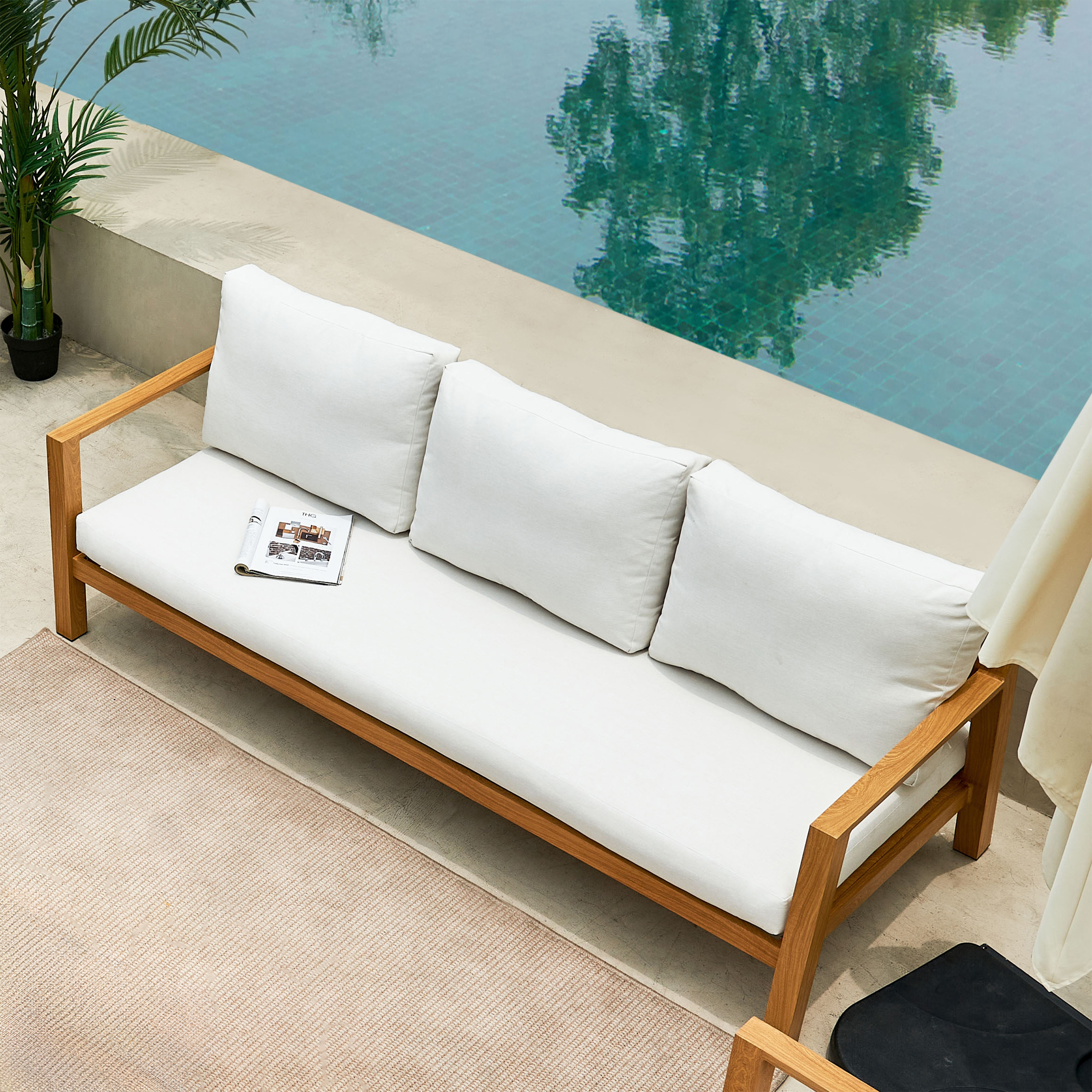 AXI Orla 4-piece Lounge Set with bench. table and 2 chairs - Wood-look/Beige