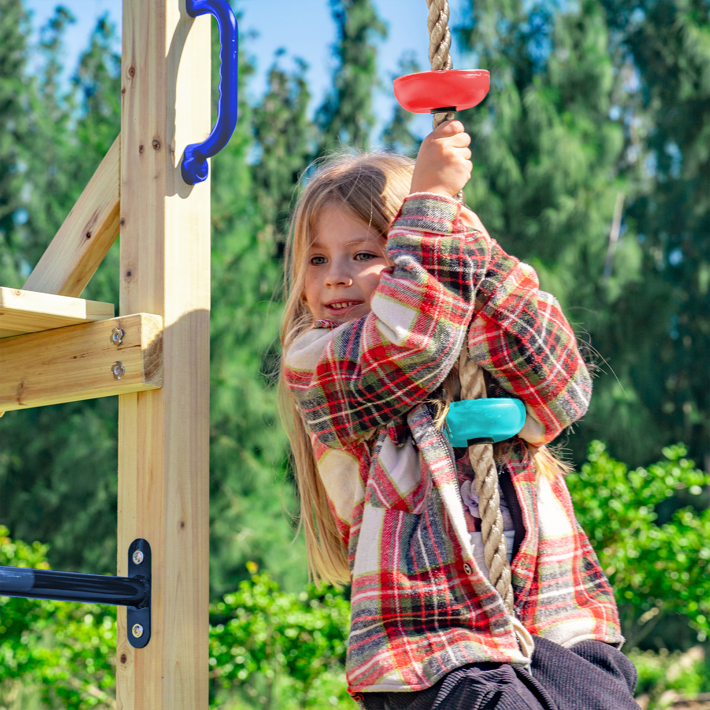 AXI Boris Wooden Playcentre with Swings, Trapeze, Climbing Nets and Monkey Bars – Lime Green Slide