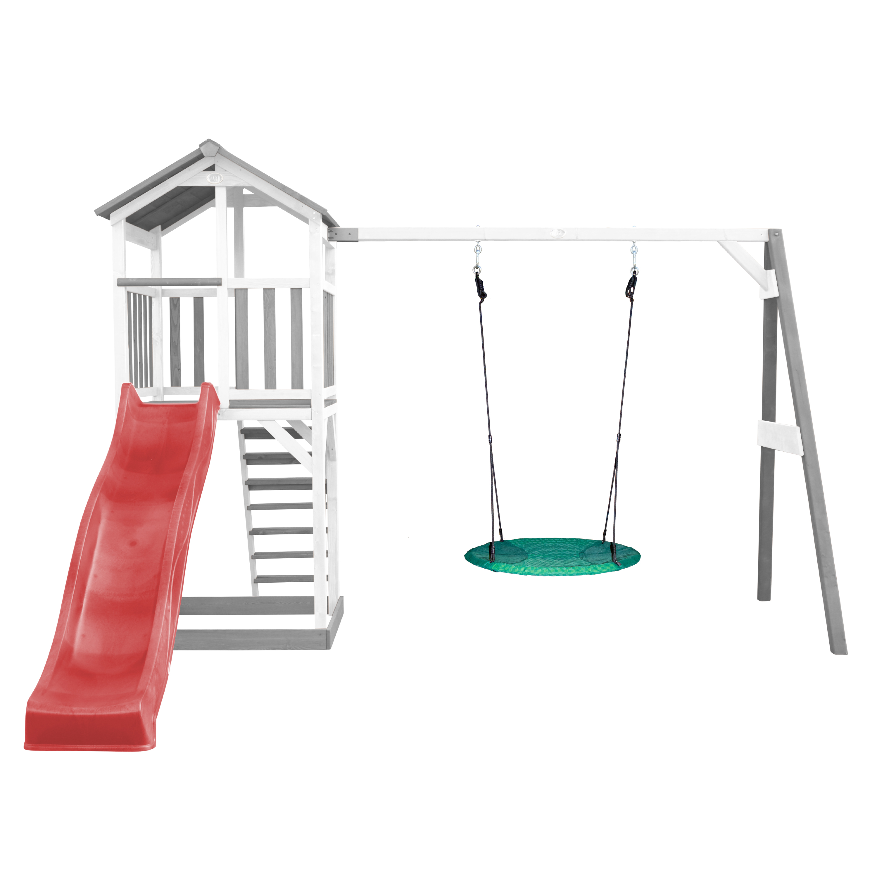 AXI Beach Tower with Summer Nest Swing Set Grey/White - Red Slide
