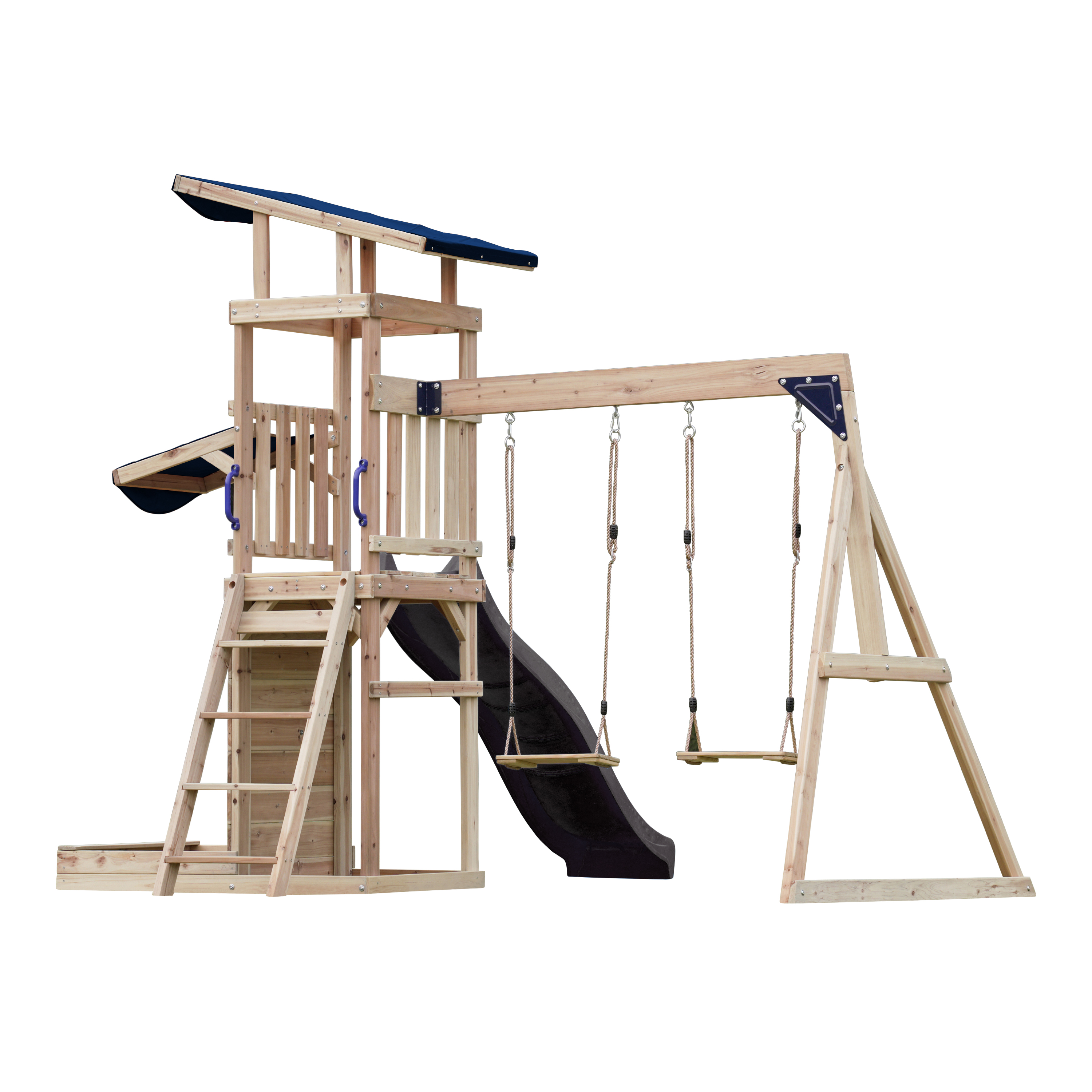 AXI Malik Climbing Frame with Double Swing Set - Grey Slide-8720365064401 AXI Malik Climbing Frame with Double Swing Set - Grey Slide