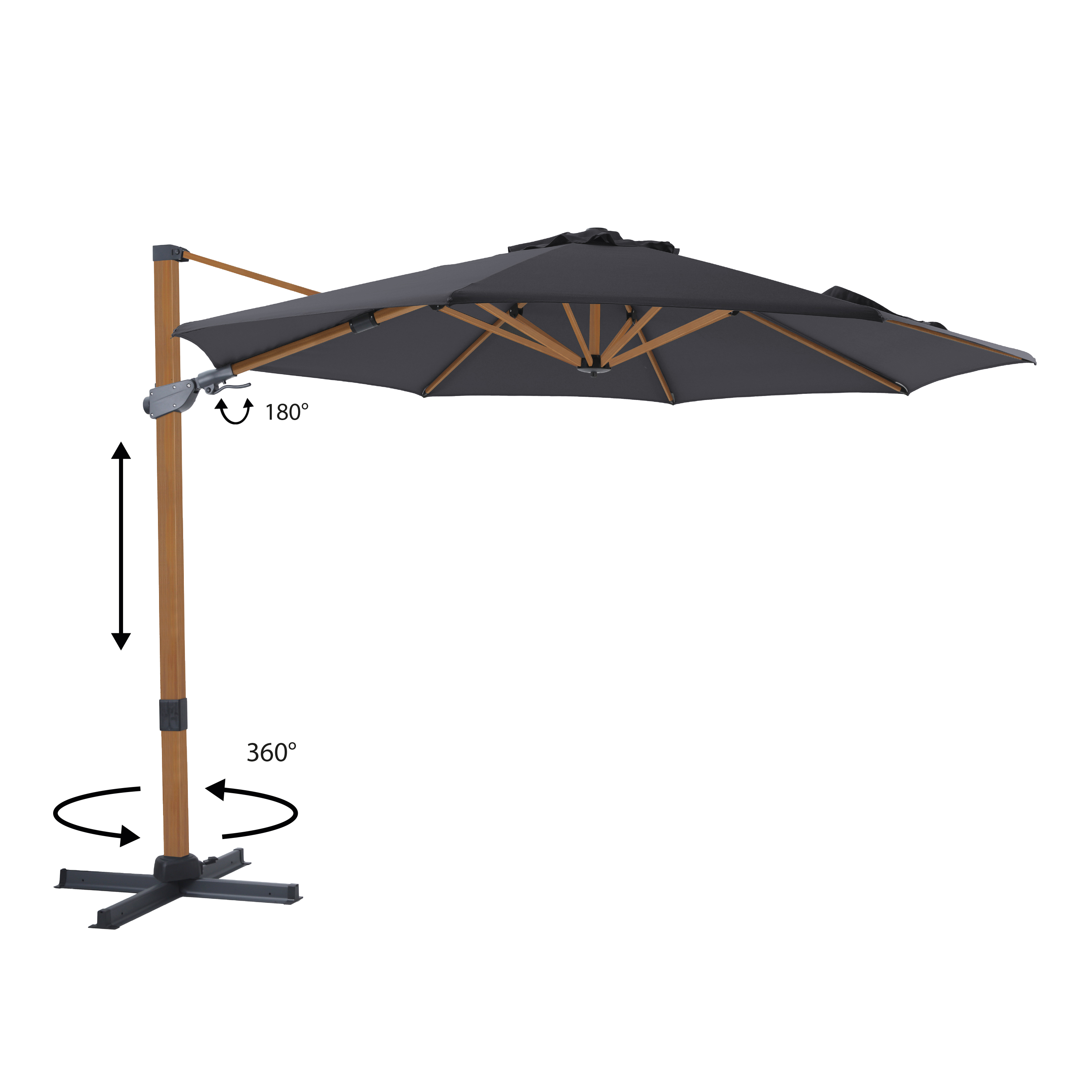 AXI Cyrus Premium Cantilever Parasol Ø 300cm Round - Wood-look/Grey