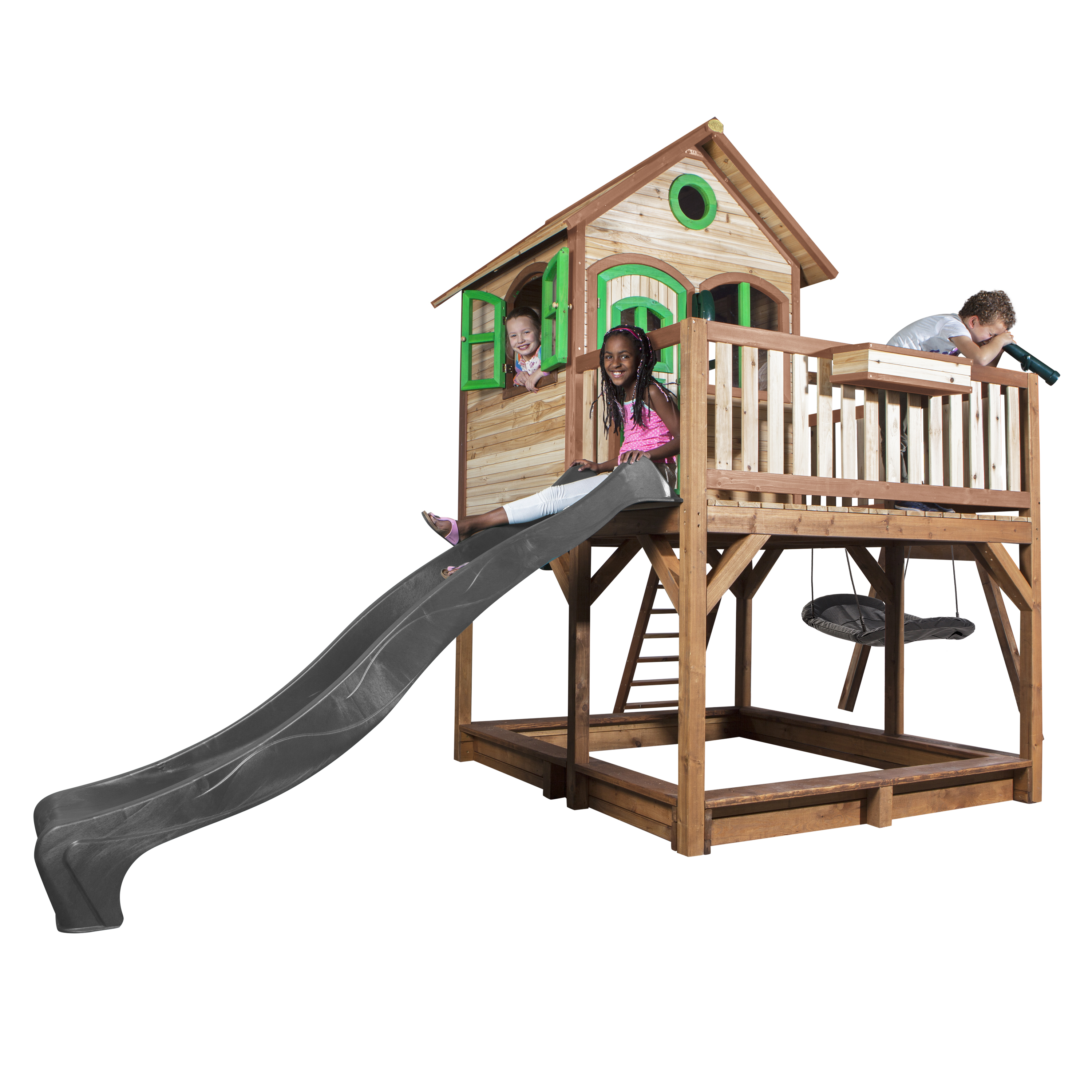 AXI Liam Playhouse with Roxy Nest Swing Set Brown/Green - Grey Slide