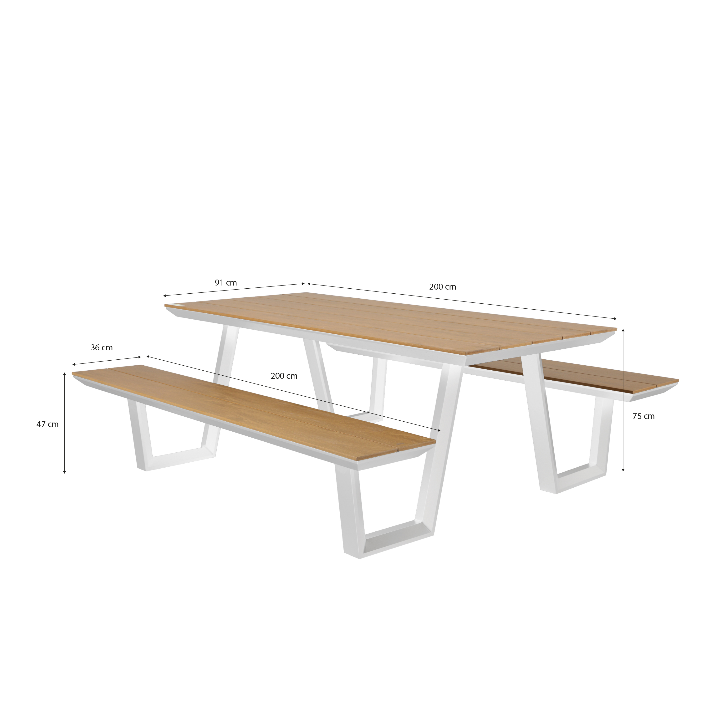 AXI Nori Picnic Table with 2 benches - White/Teak-look Polywood