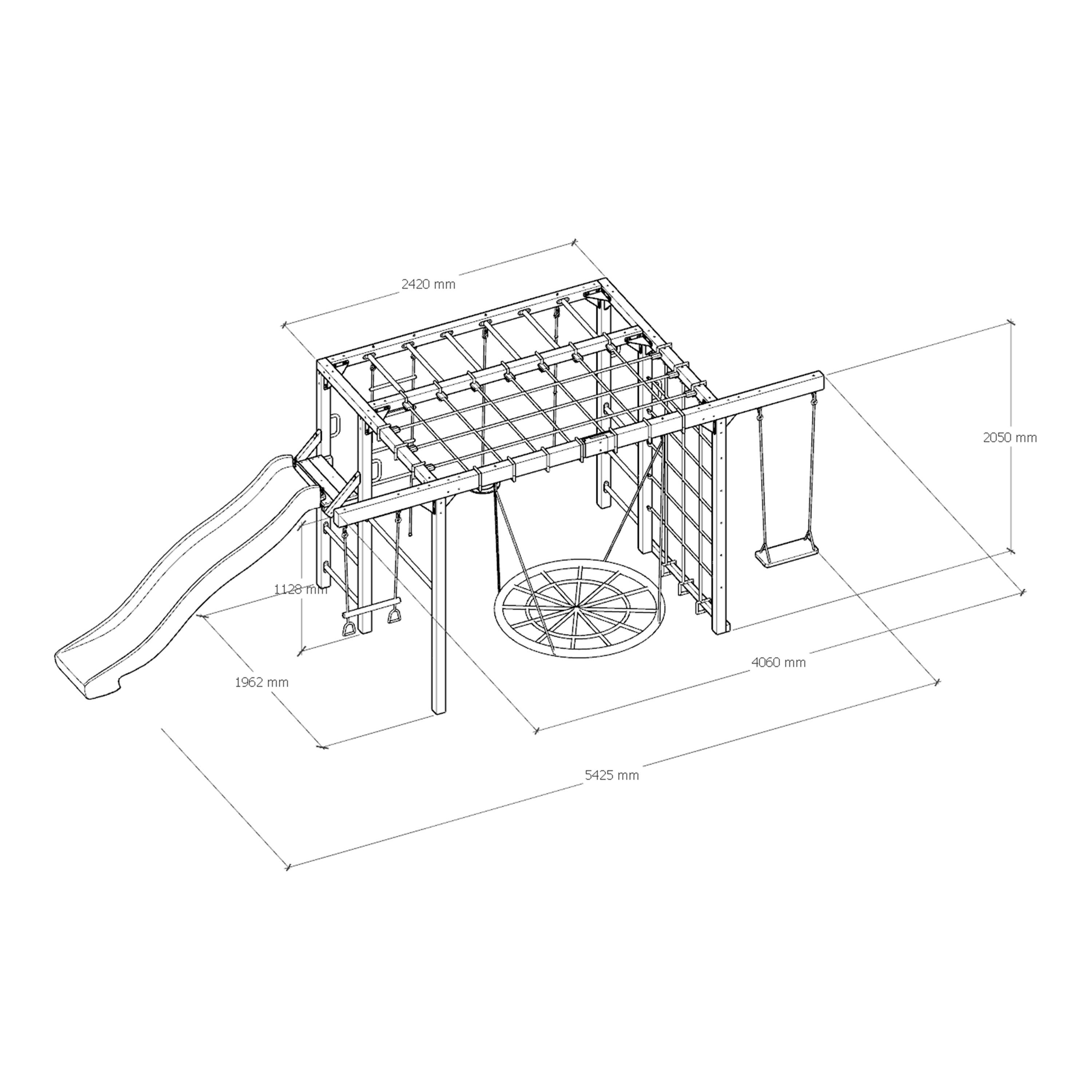AXI Boris Wooden Playcentre with Swings, Trapeze, Climbing Nets and Monkey Bars – Grey Slide