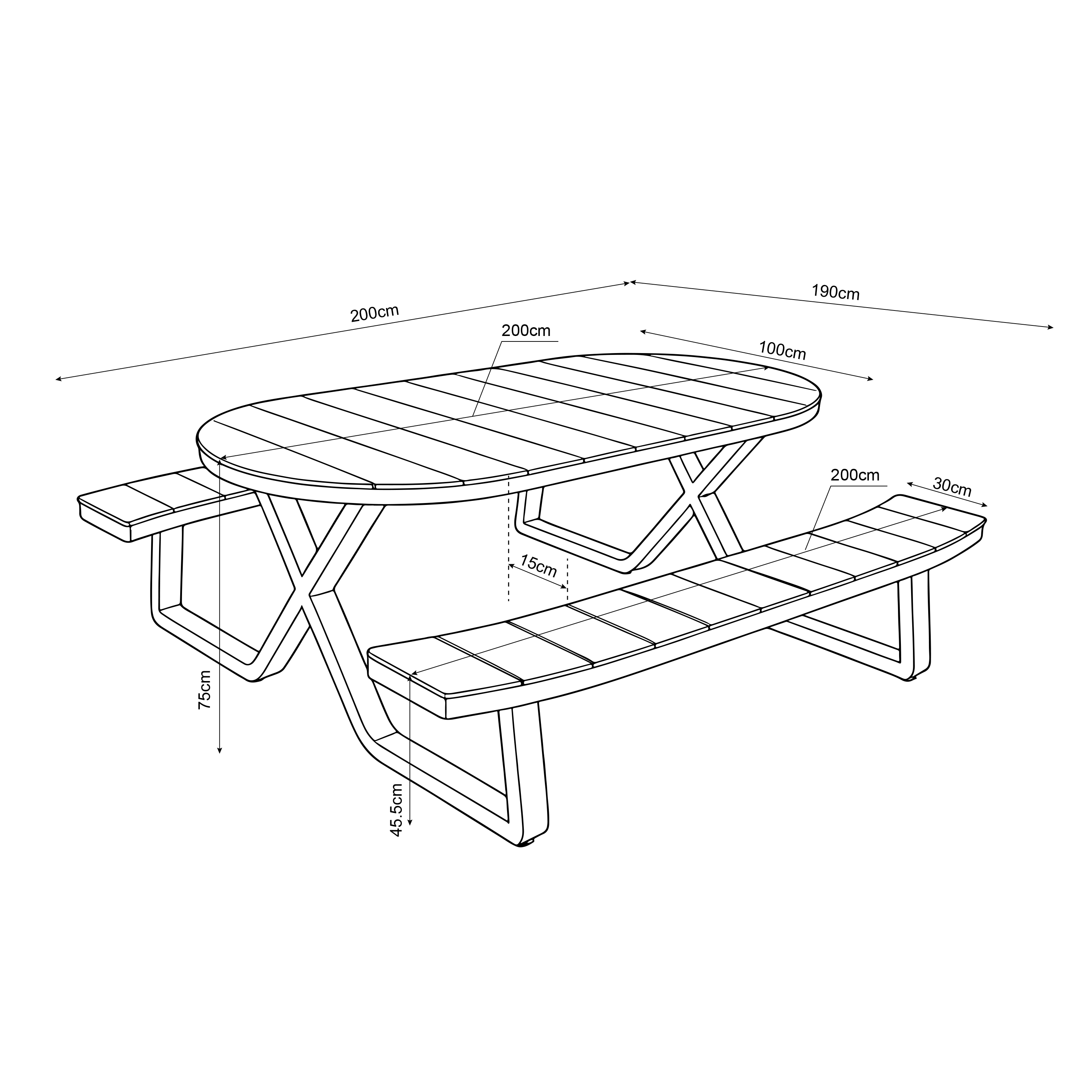 AXI Jax Picnic Table with 2 benches Oval – Sandy Beige/Teak-look Polywood