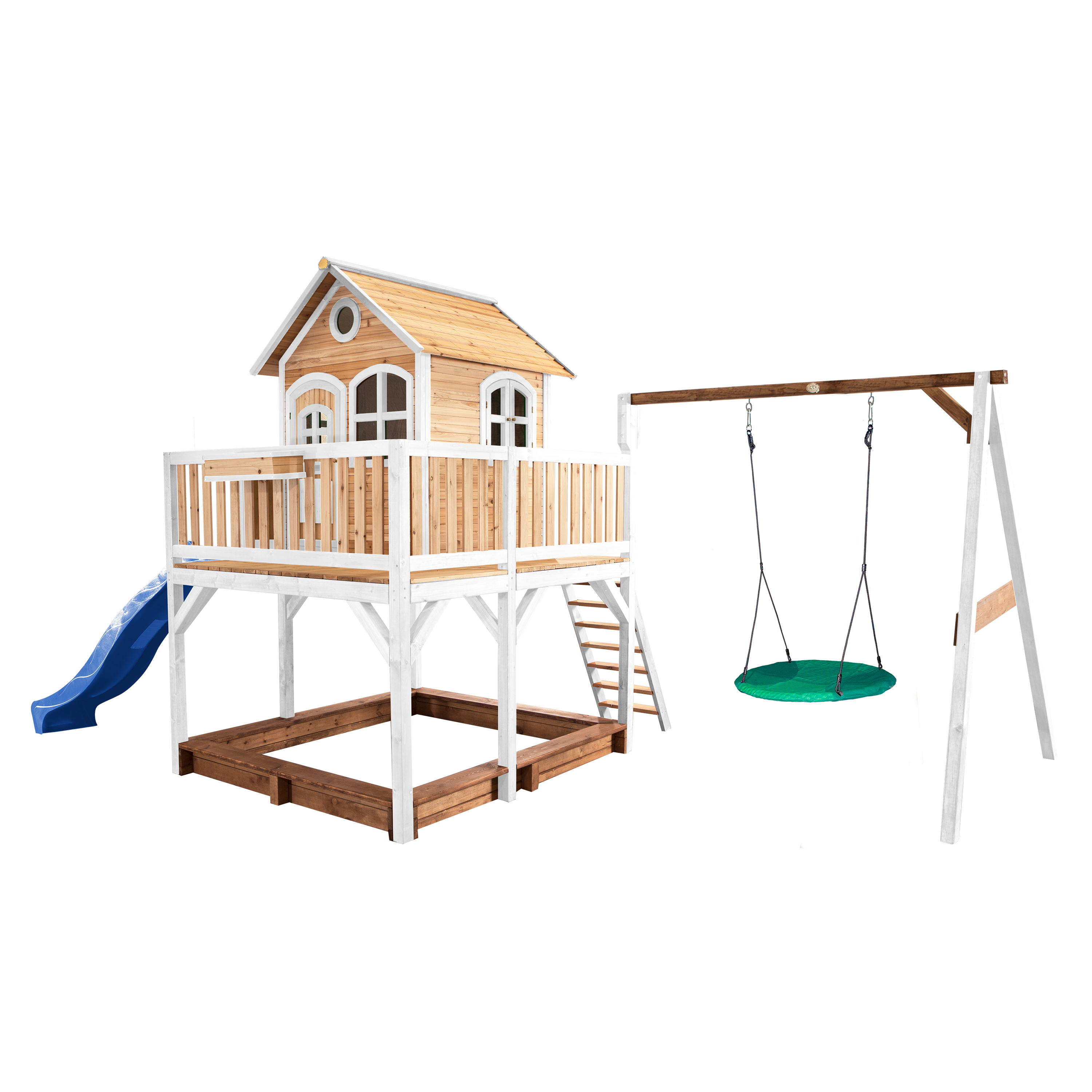 AXI Liam Playhouse with Summer Nest Swing Set Brown/White - Blue Slide
