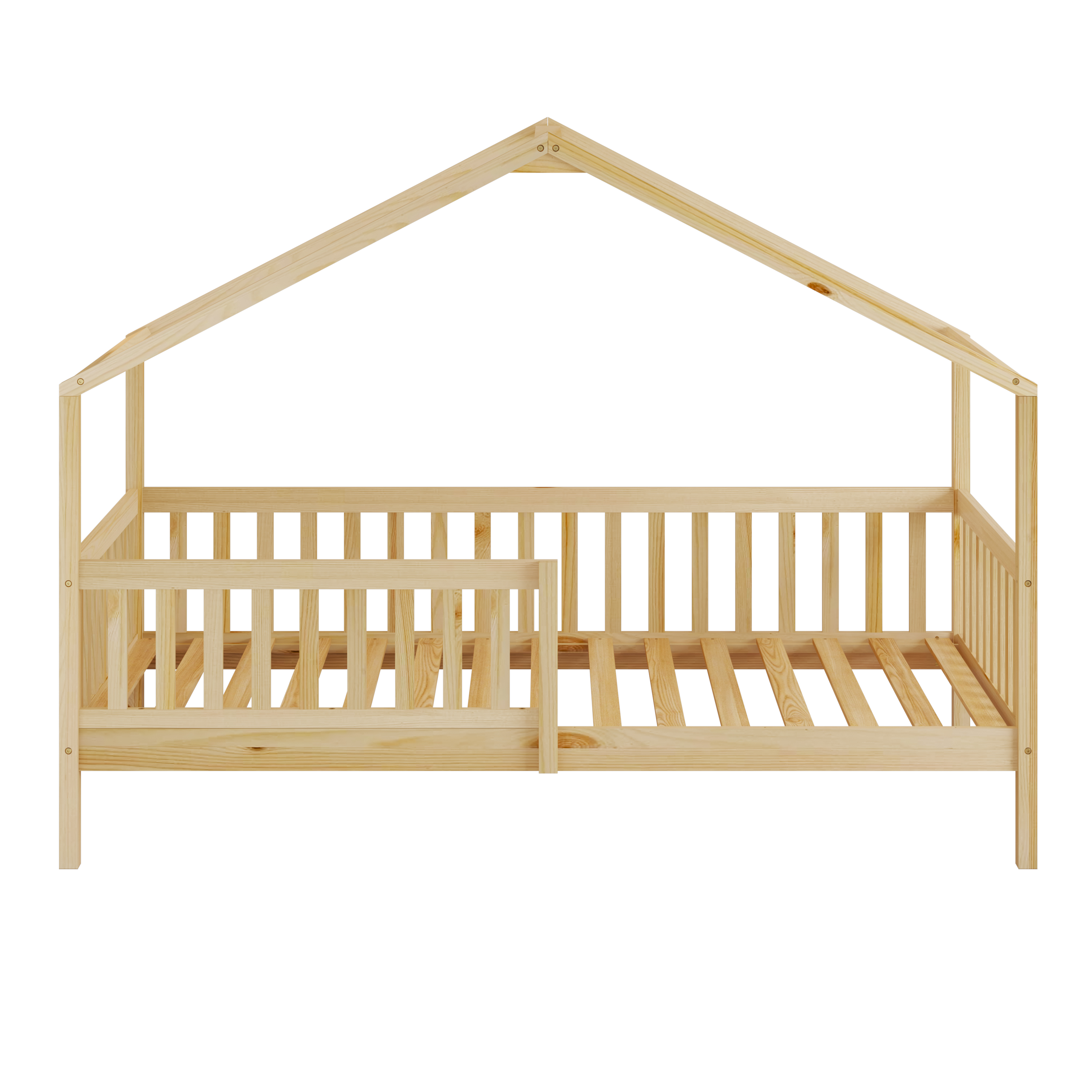 Sunny Kae House Bed with Guardrail Natural – With Mattress