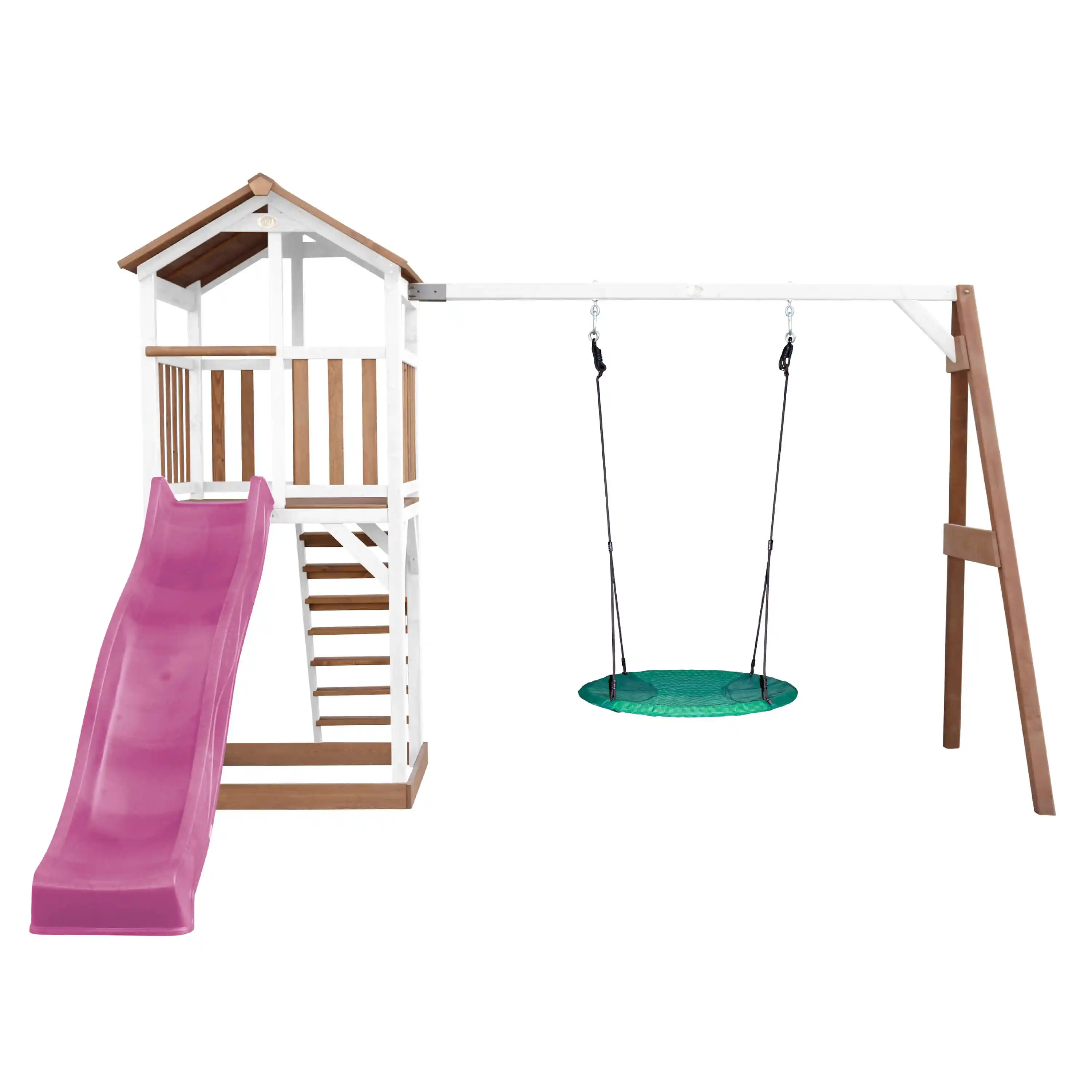 AXI Beach Tower with Summer Nest Swing Set Brown/White - Purple Slide