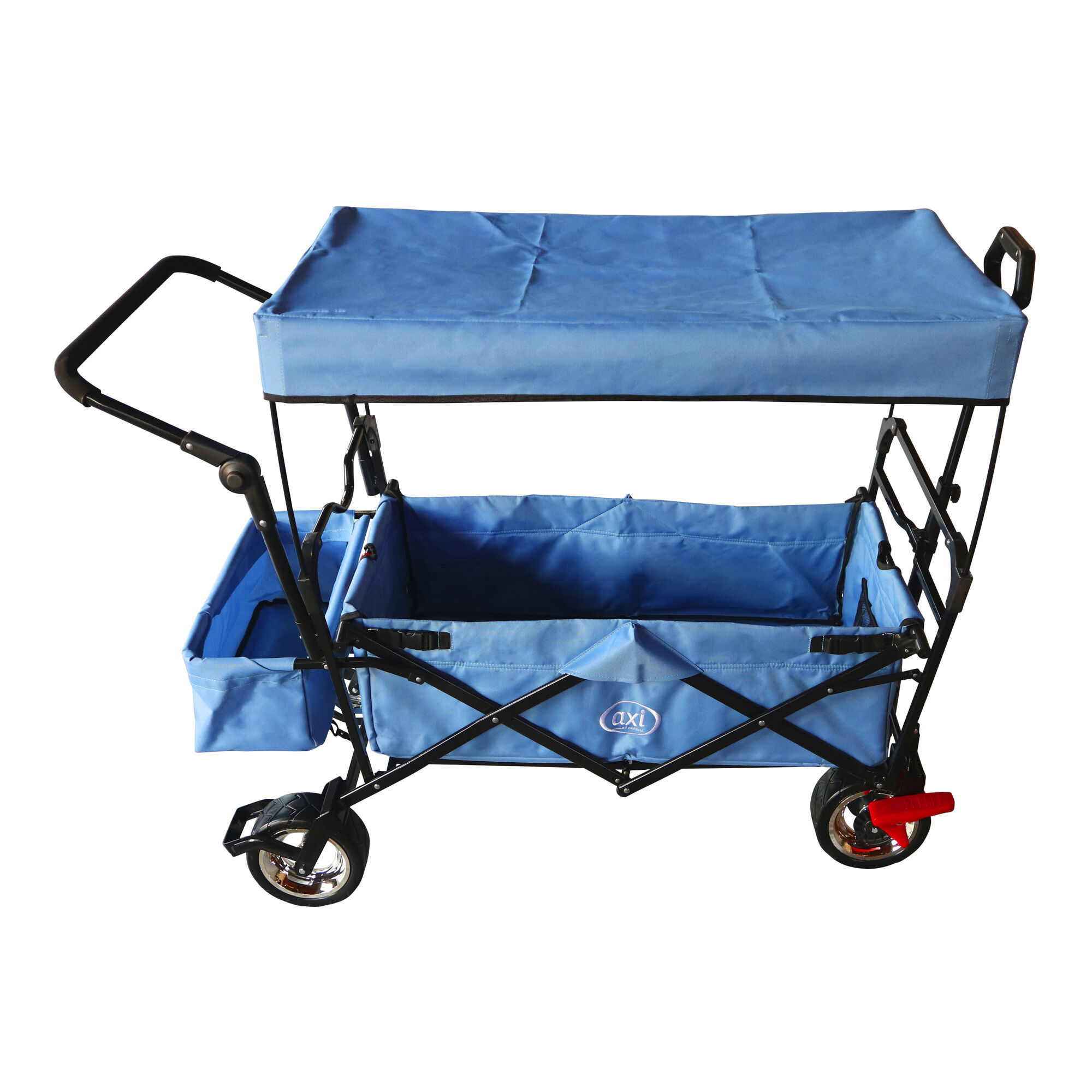 productfoto AXI AB210 Opvouwbare Bolderwagen met dak, tas, rem en duwstang Blauw