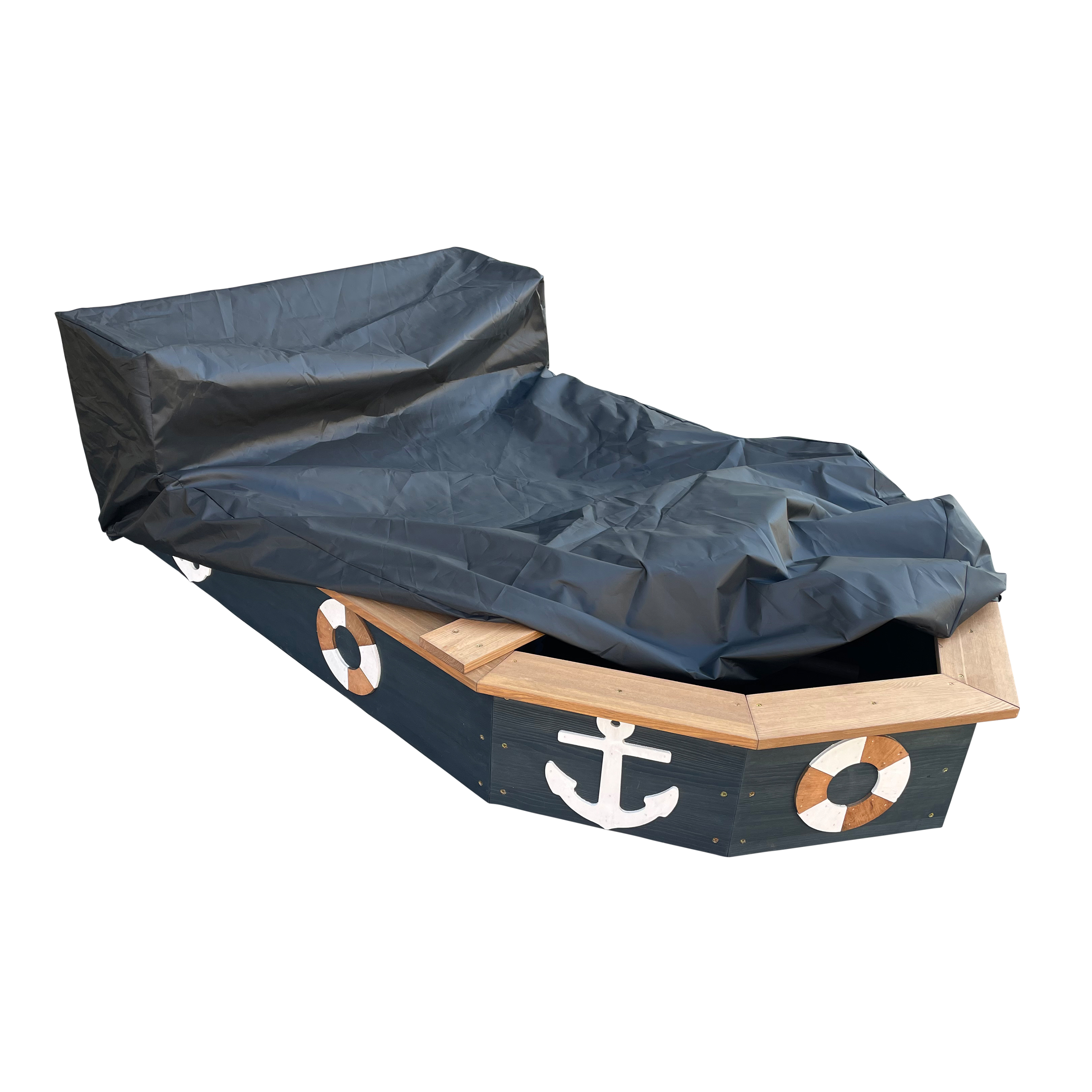 AXI Doris Boat Sandbox with storage bench - 153 x 90 x 100 cm - Anthracite/Brown