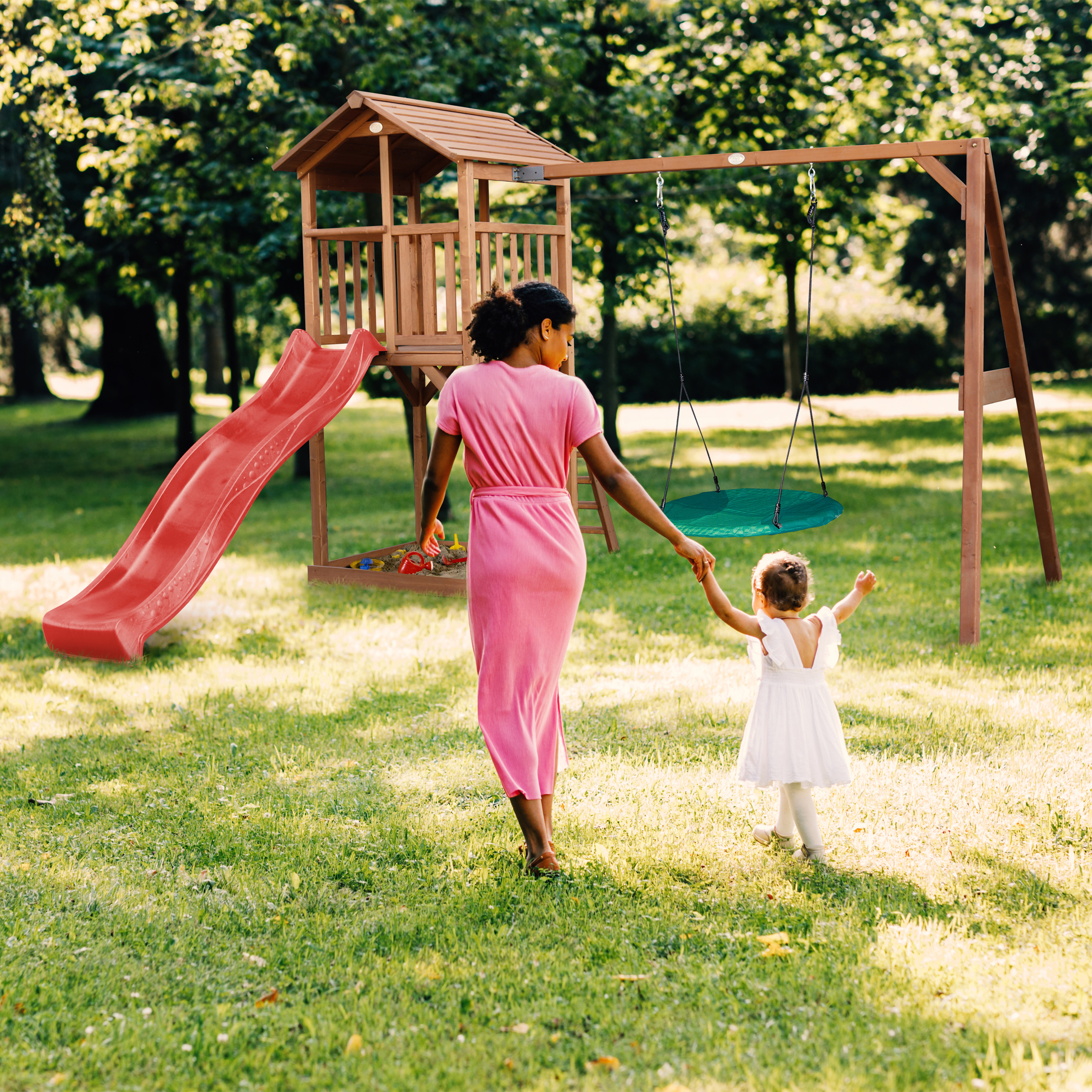 AXI Beach Tower with Summer Nest Swing Set Brown - Red Slide