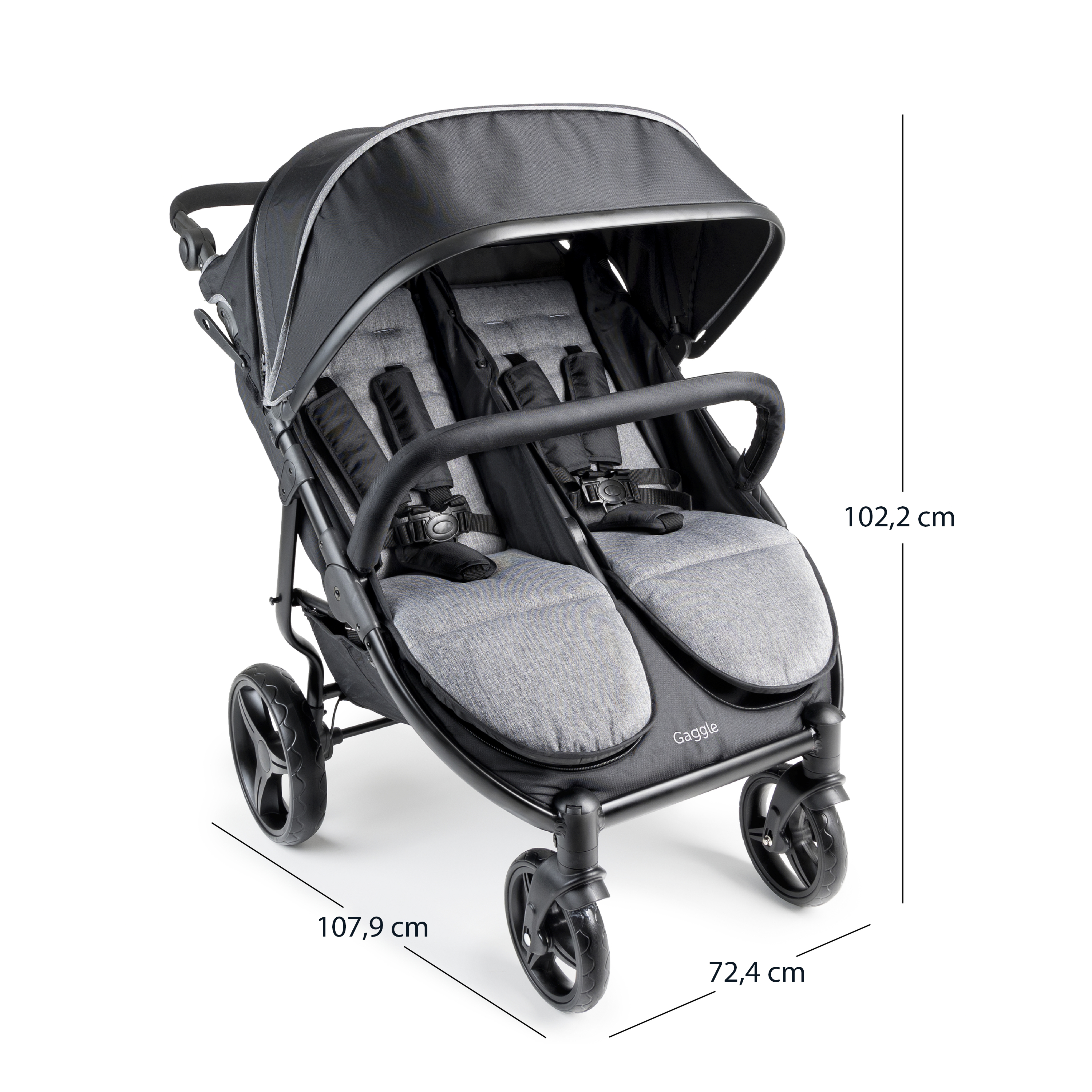 Gaggle Roadster stroller for 2 children in black - Duo stroller