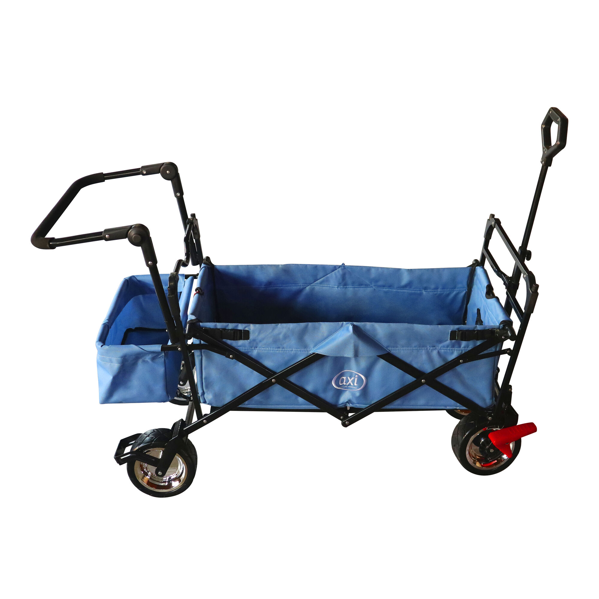 productfoto AXI AB210 Opvouwbare Bolderwagen met dak, tas, rem en duwstang Blauw