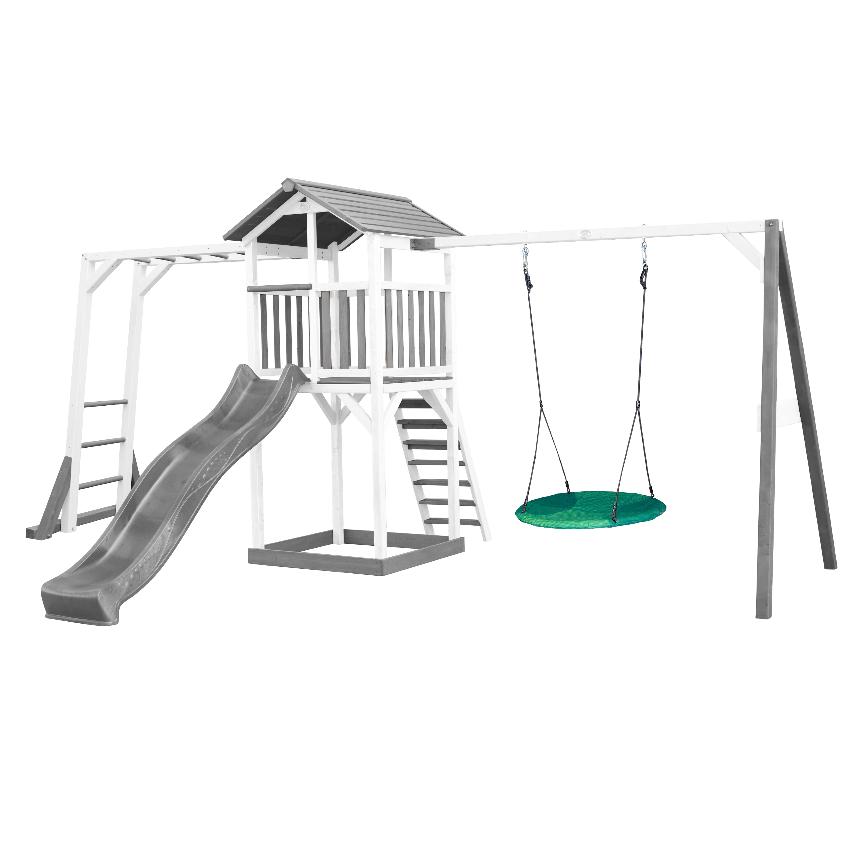 AXI Beach Tower with Climbing Frame and Summer Nest Swing Set Grey/White - Grey Slide