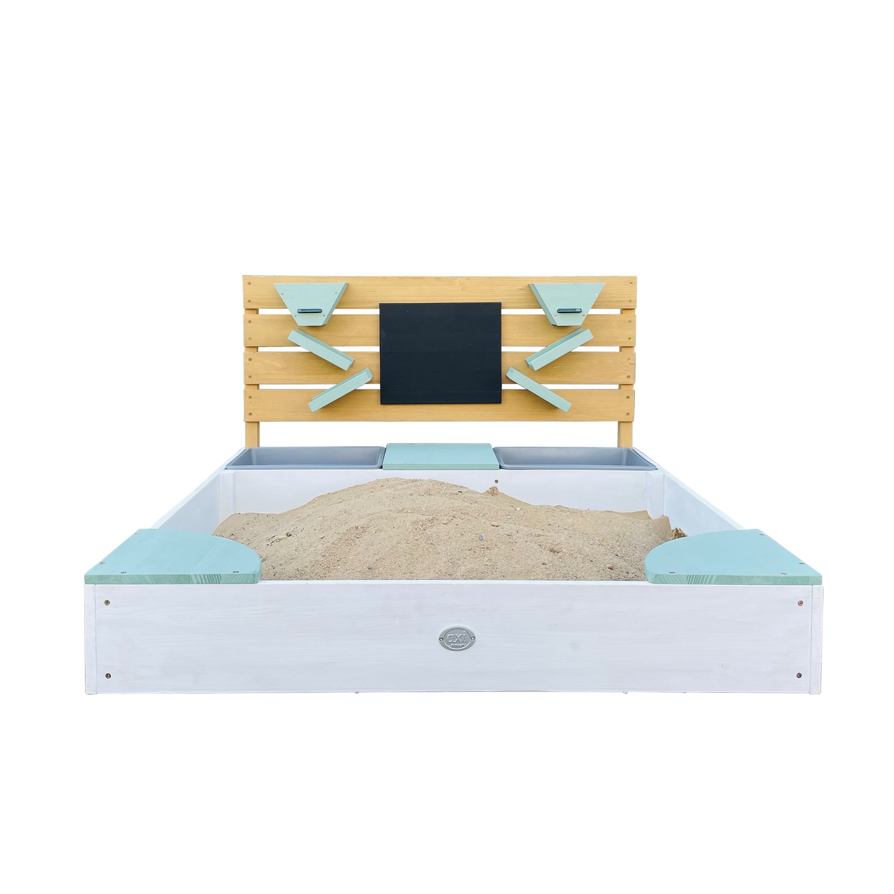 AXI Cato sandbox with sand & water trays and Play wall White/green