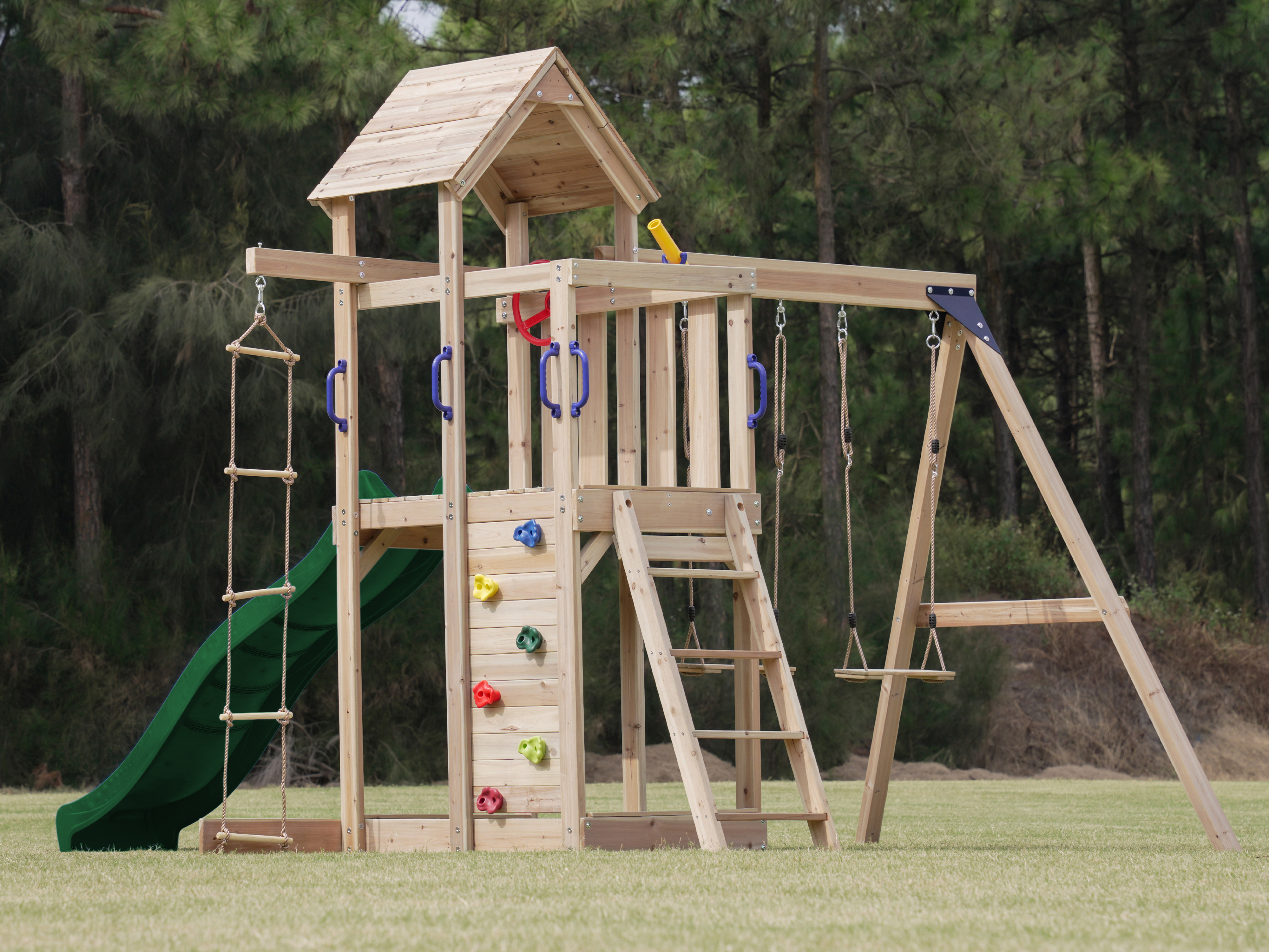 AXI Moos Climbing Frame with Double Swing Set - Green Slide