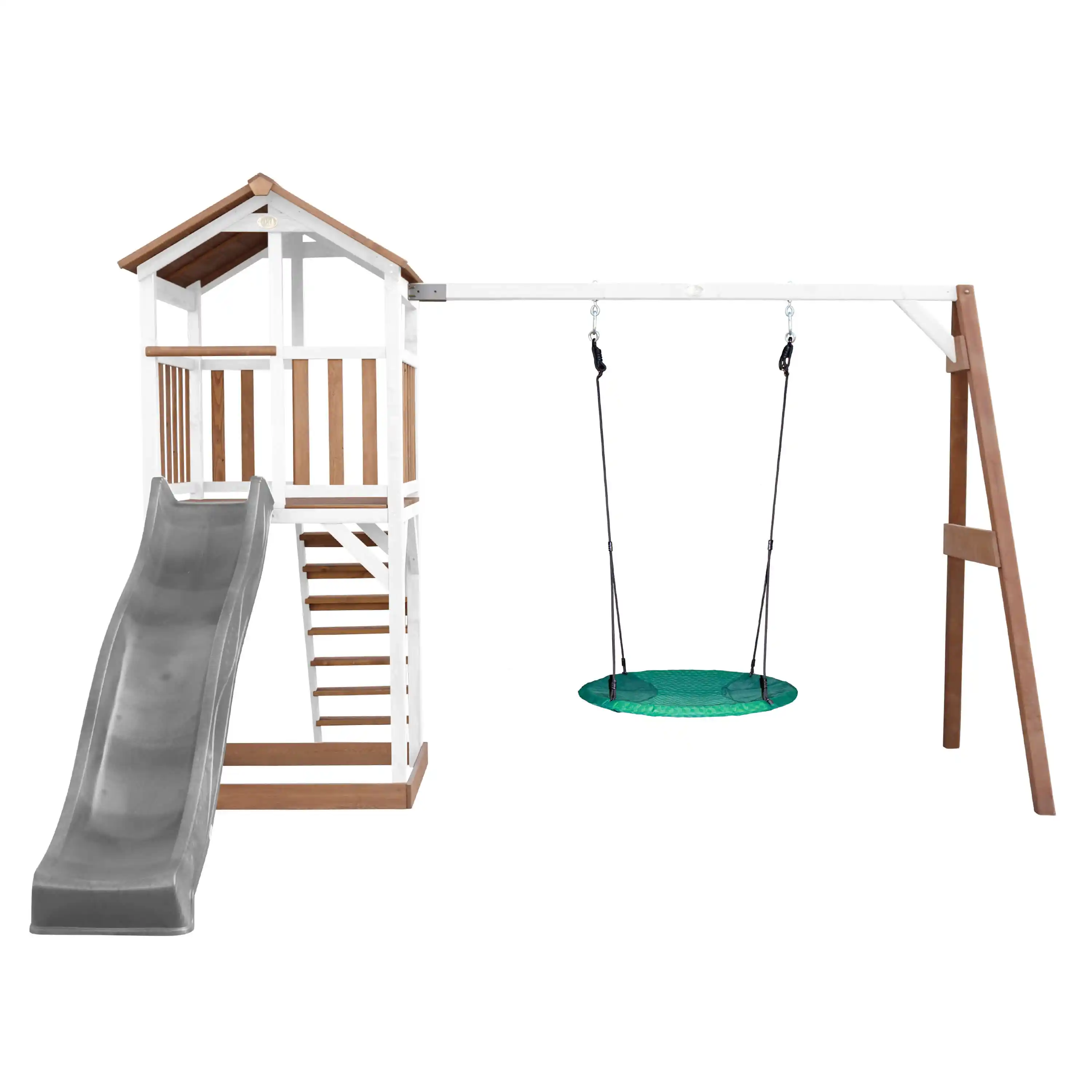 AXI Beach Tower with Summer Nest Swing Set Brown/White - Grey Slide