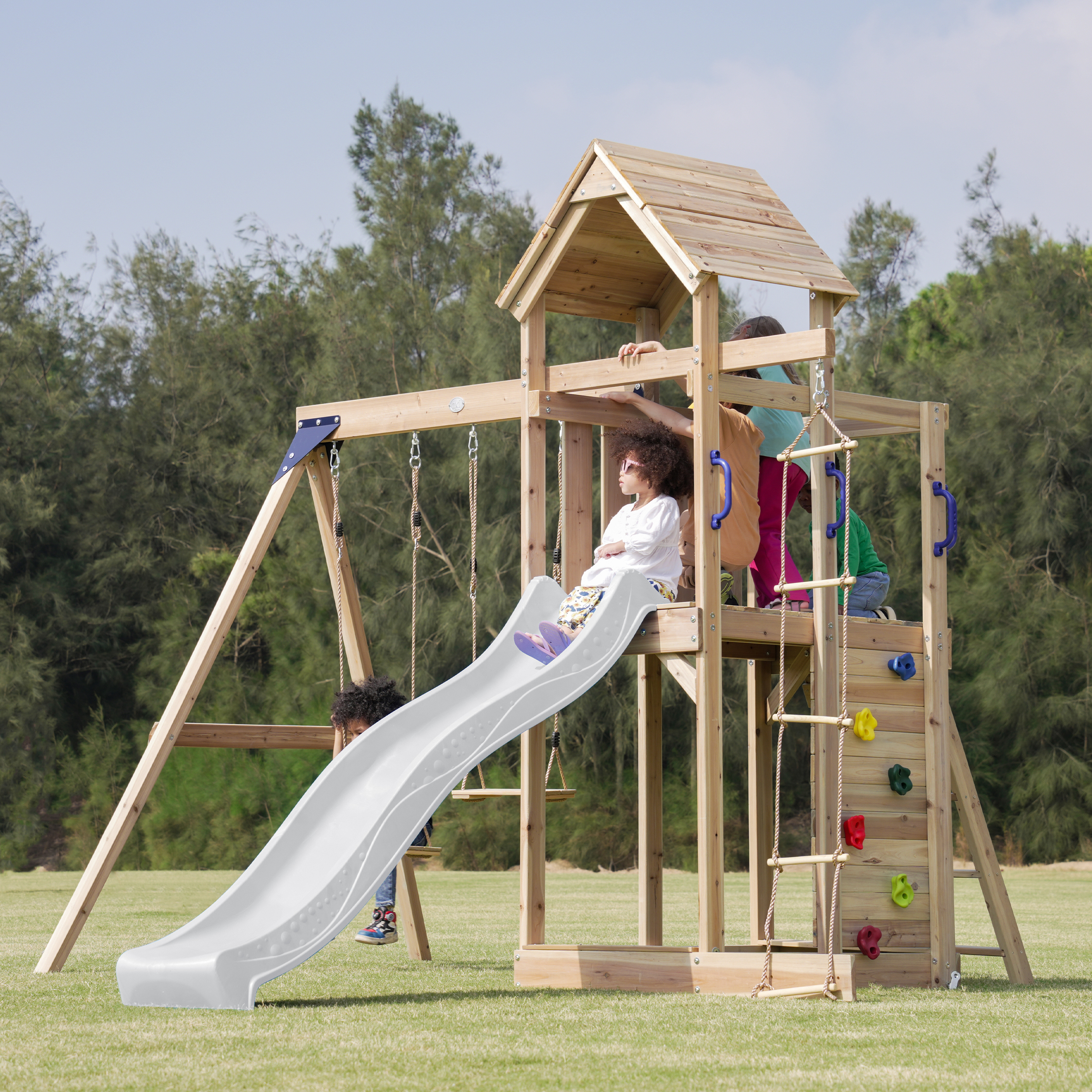 AXI Moos Climbing Frame with Double Swing Set - White Slide