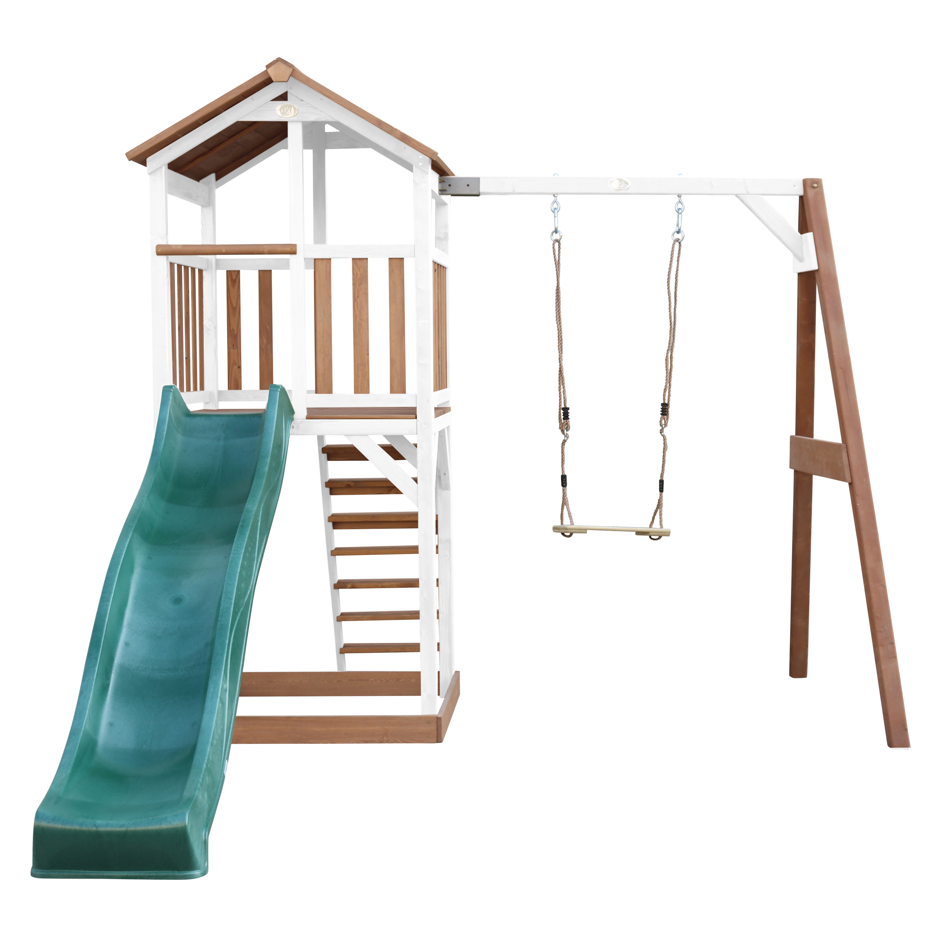 AXI Beach Tower with Single Swing Set Brown/White - Green Slide