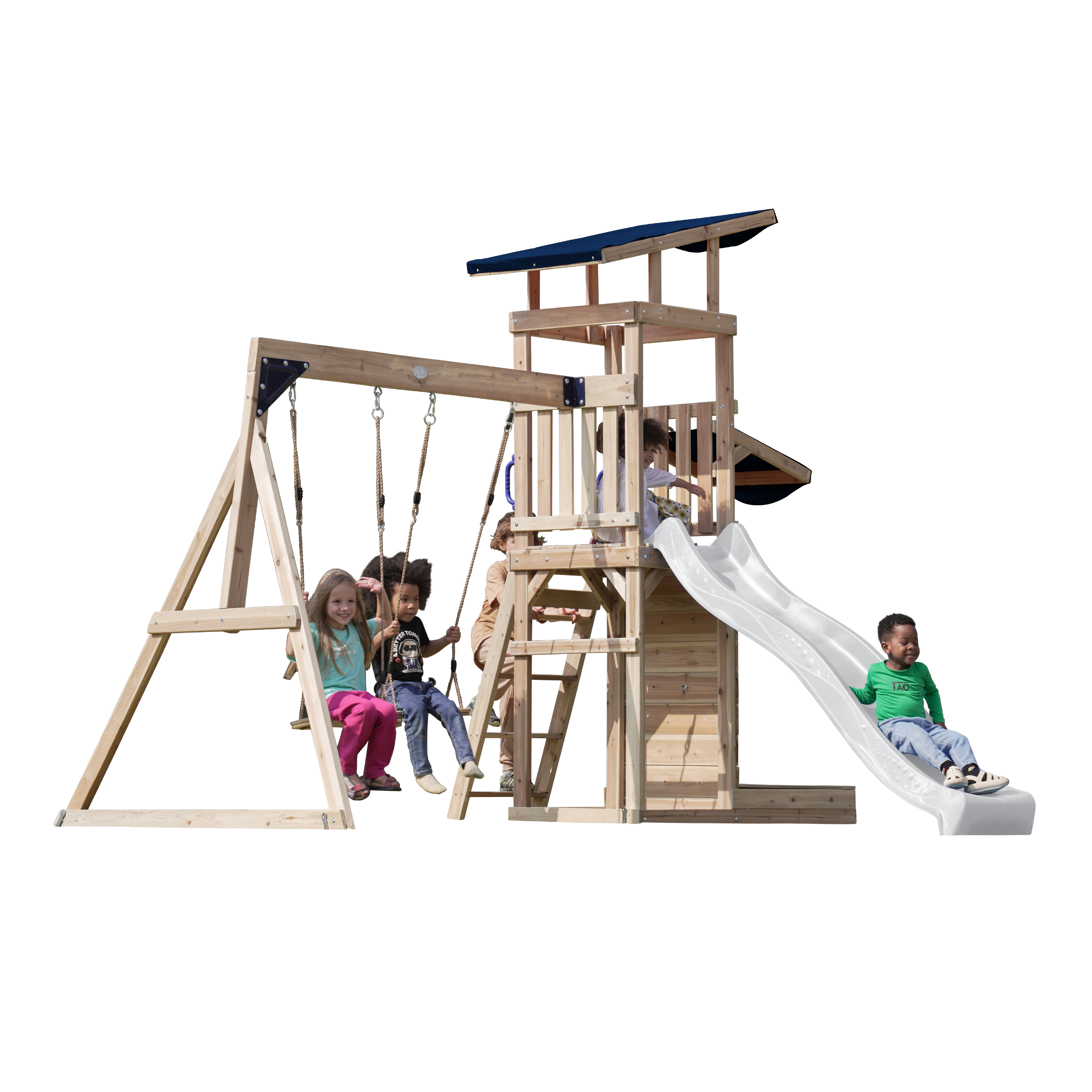 AXI Malik Climbing Frame with Double Swing Set - White Slide