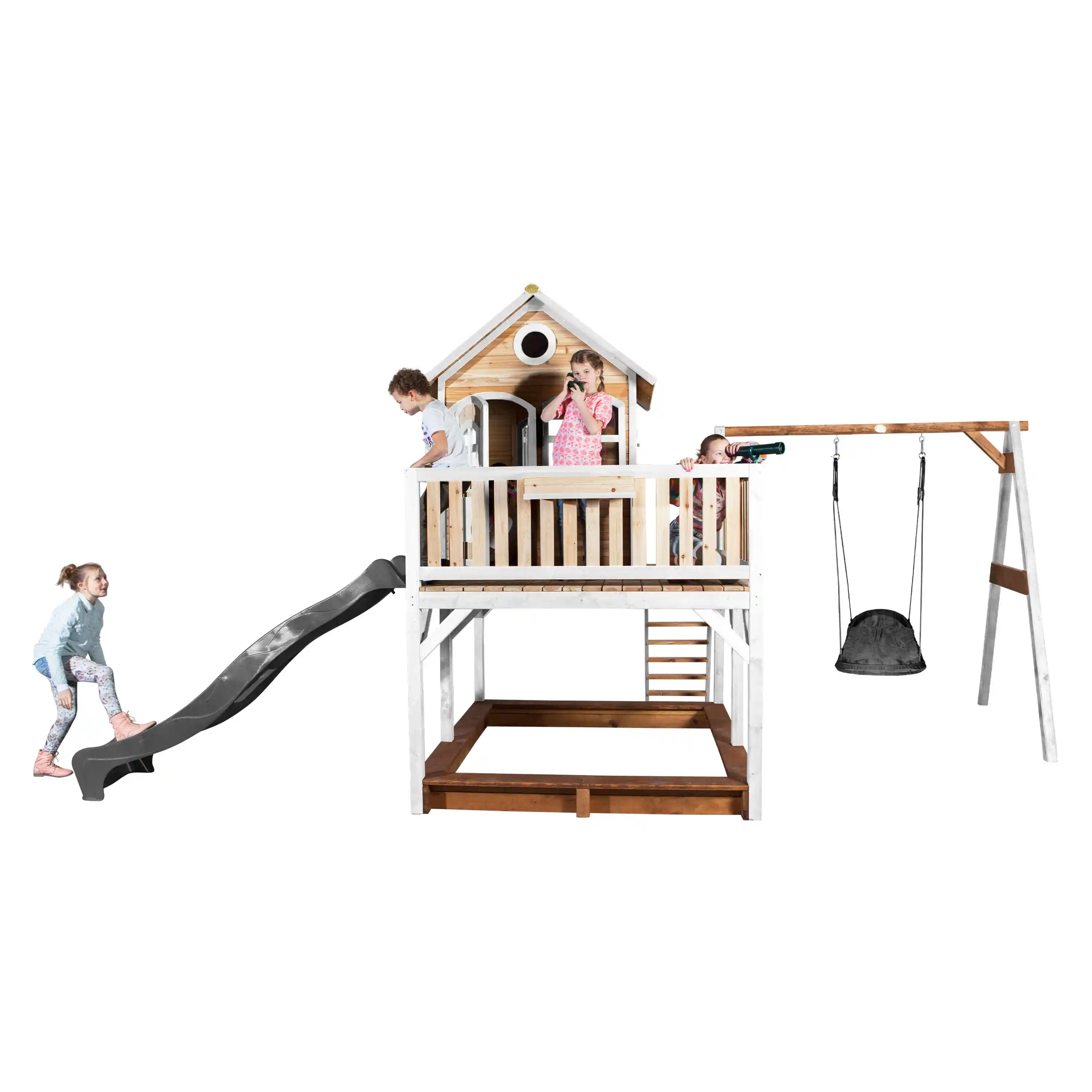 AXI Liam Playhouse with Roxy Nest Swing Set Brown/White - Grey Slide