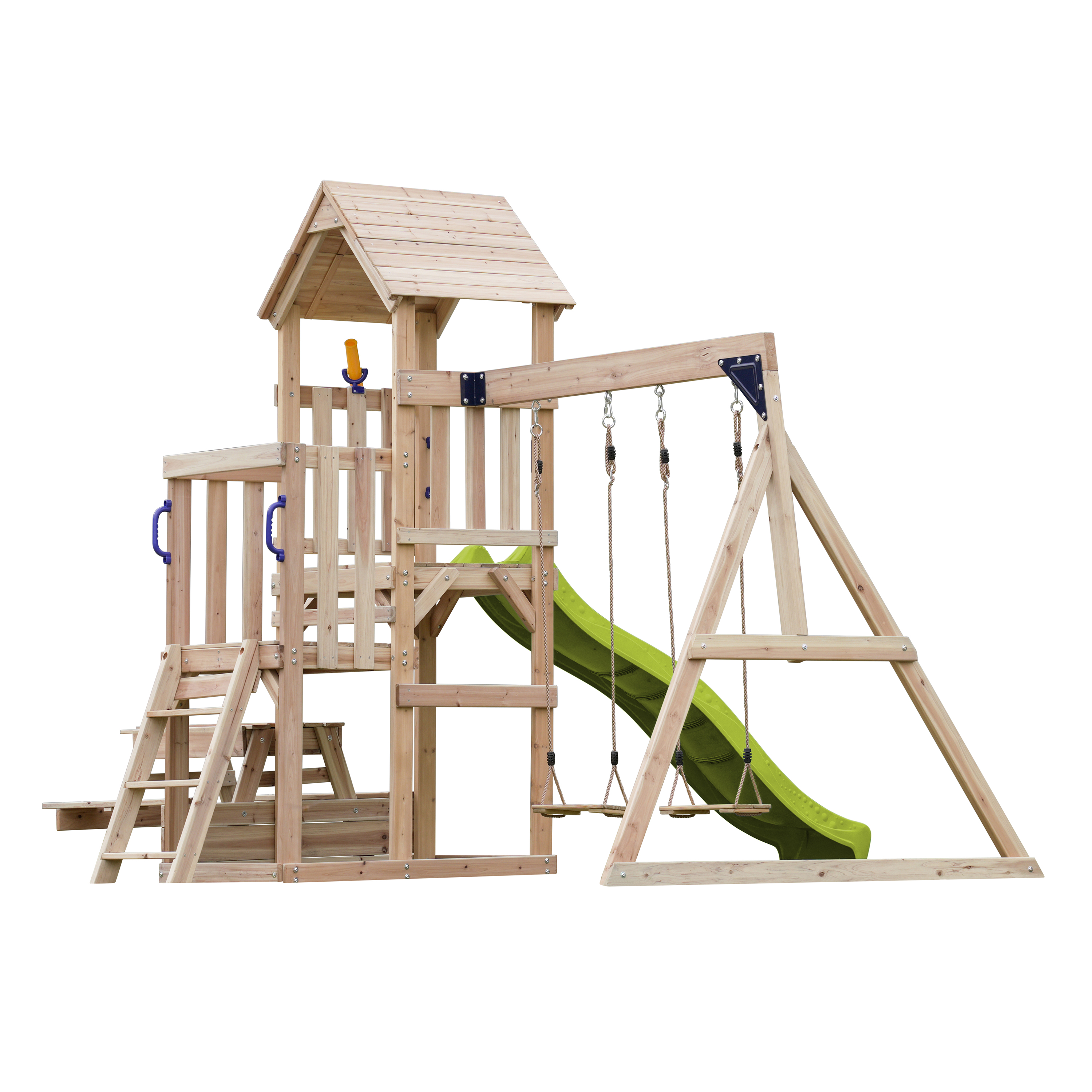 AXI Mette Climbing Frame with Double Swing Set and Picnic Table - Lime Green Slide