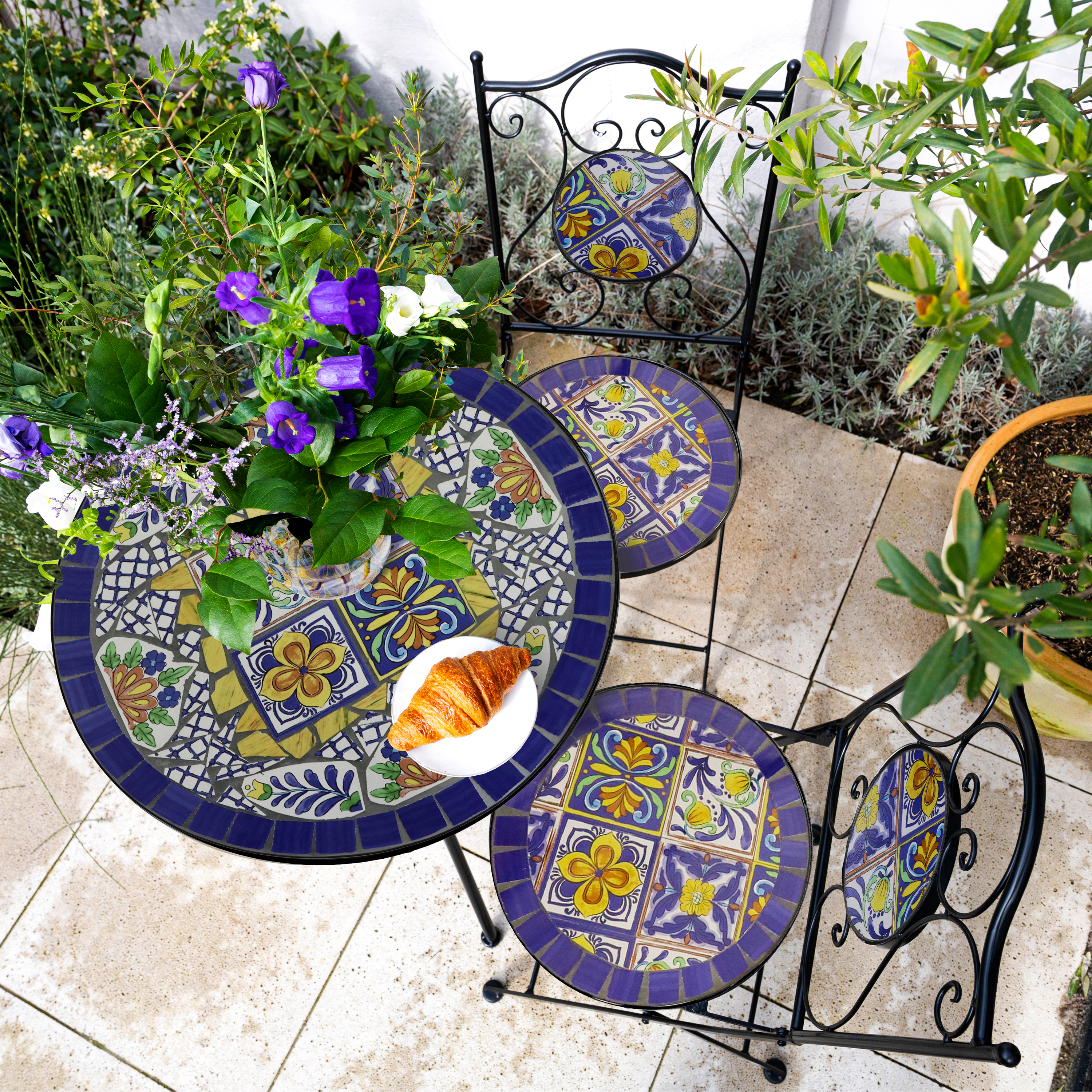 AXI Amélie Bistro Set Mosaic Mediterranean Style - Blue/Yellow