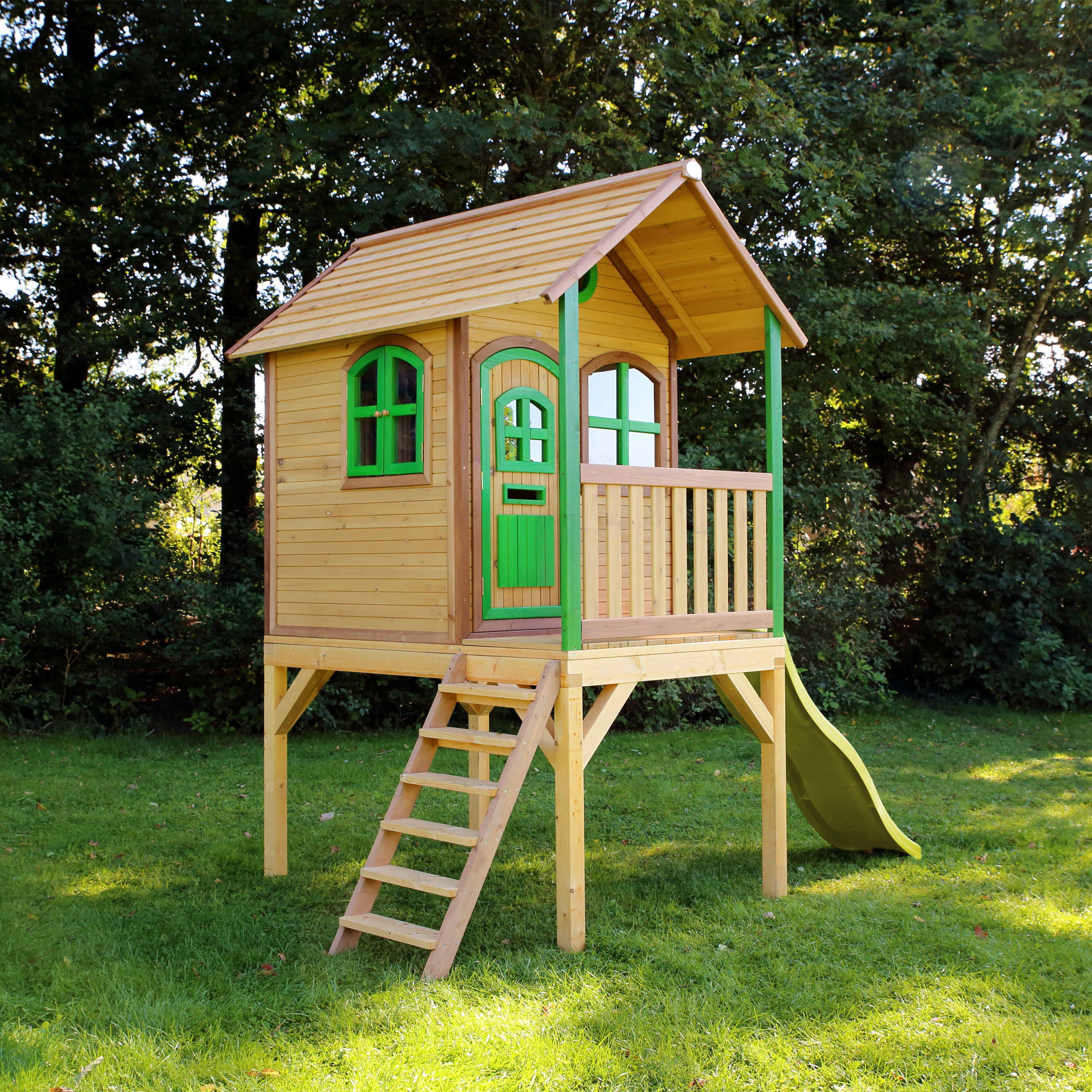 AXI Laura Playhouse Brown/Green - Lime Green Slide